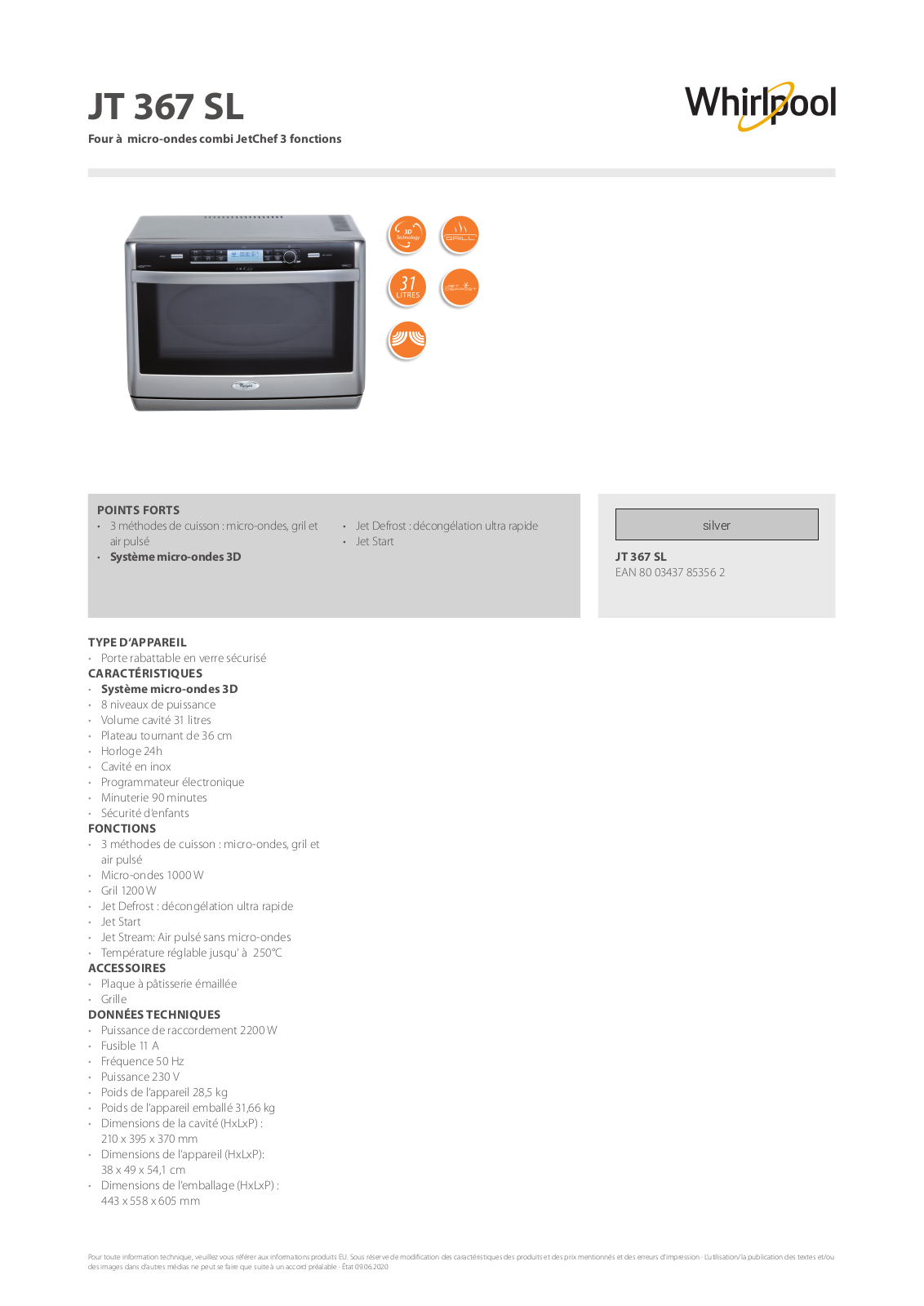 Whirlpool JT 367 SL Product information