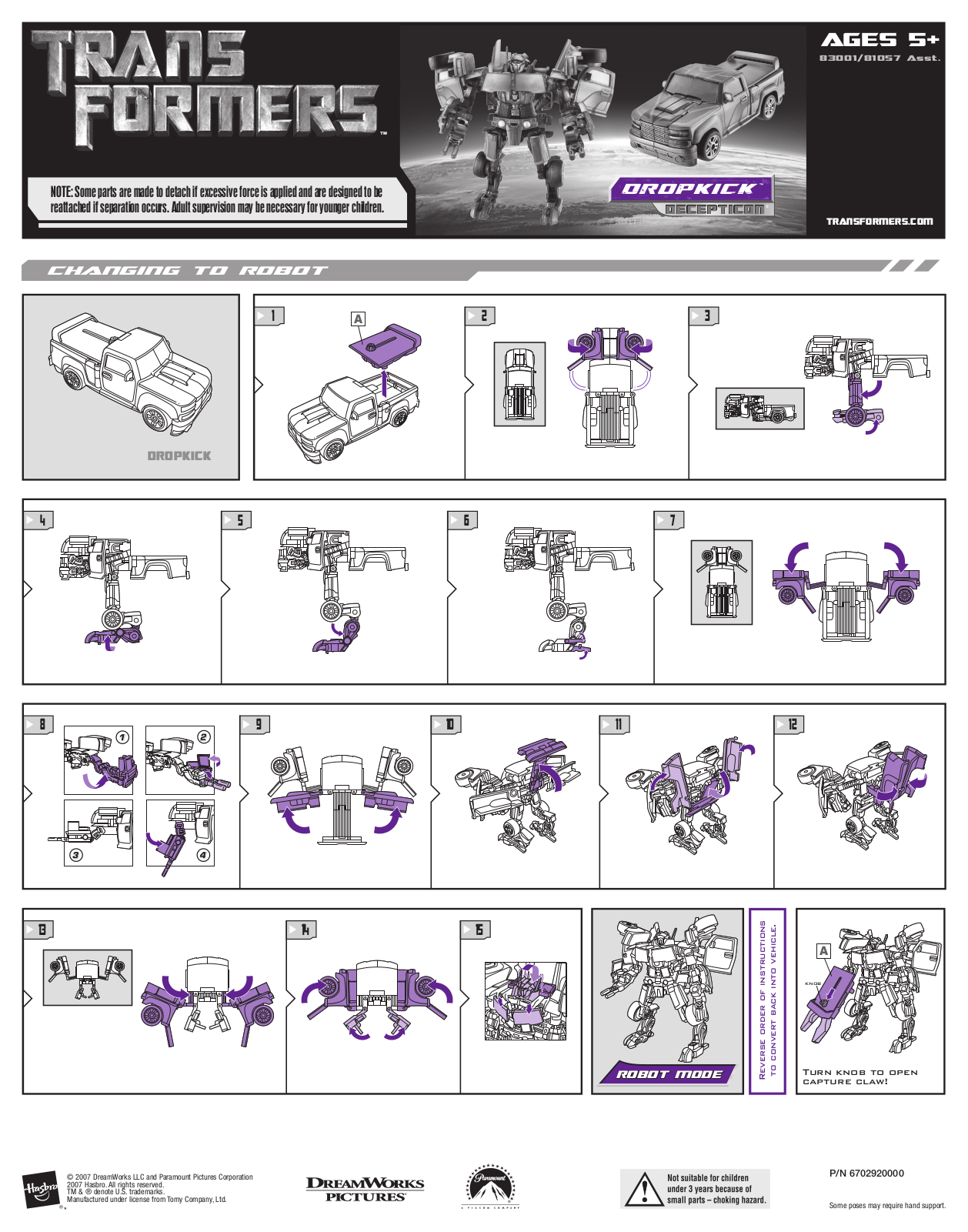 Hasbro TRANSFORMERS DROPKICK DECEPTICON User Manual