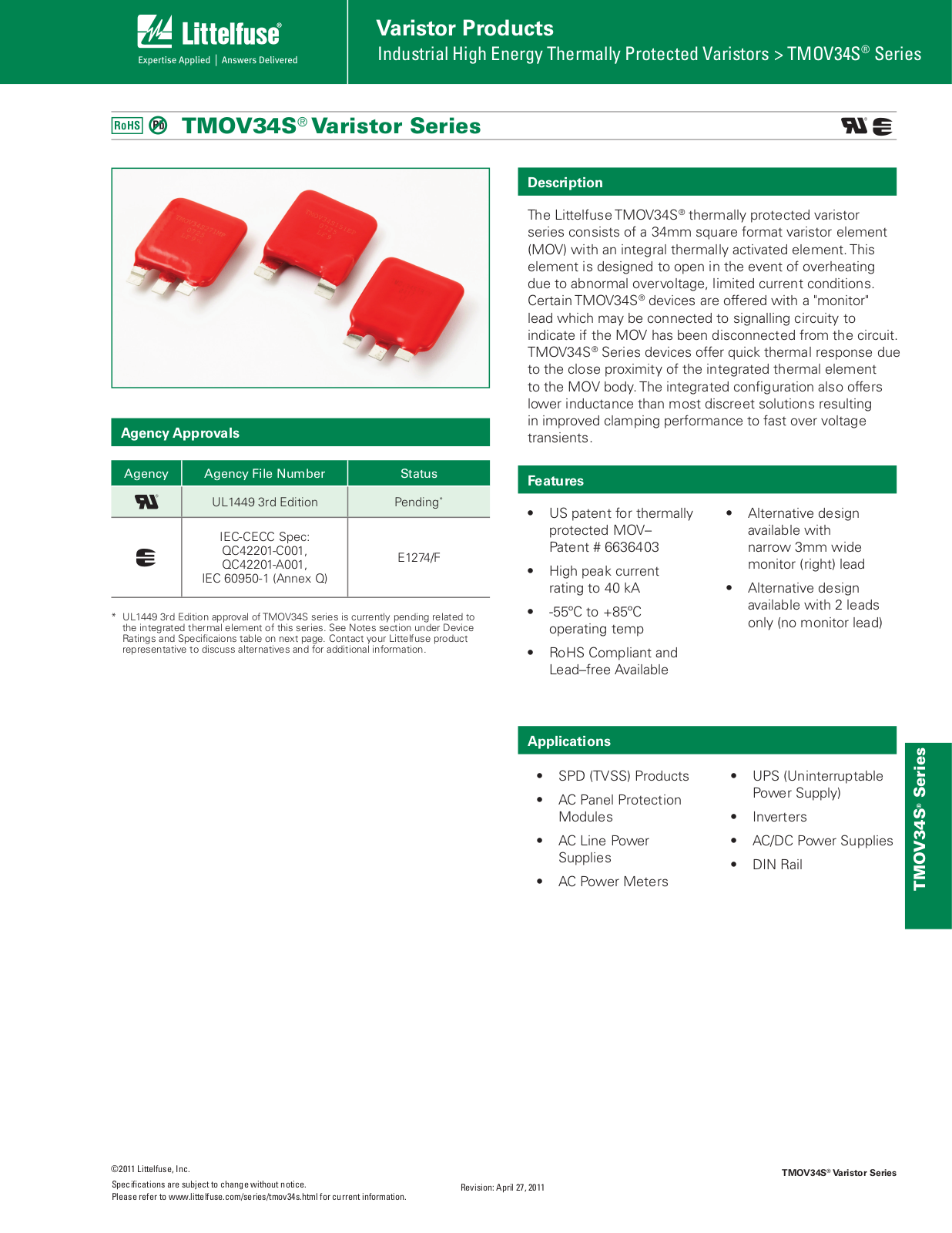 Littelfuse TMOV34S Series Catalog Page