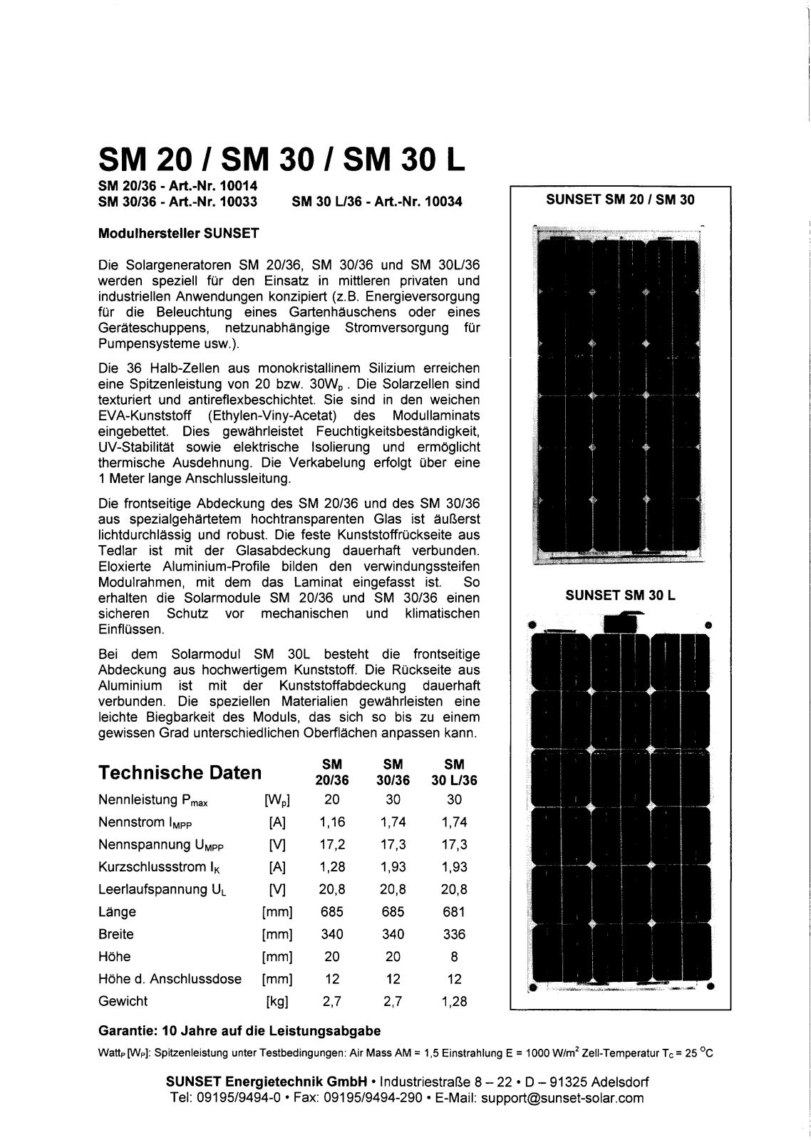 Sunset sM 20, SM 30, SM 30 L User guide