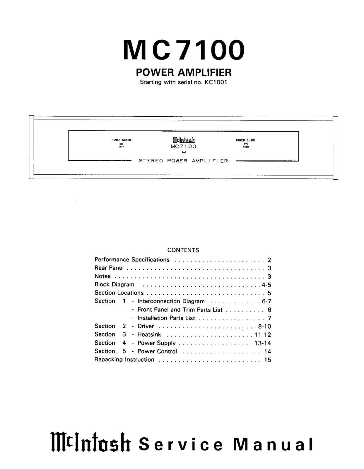 McIntosh MC-7100 Service manual