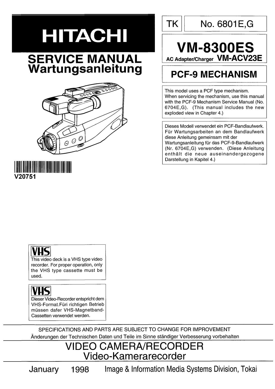 Hitachi VM-ACV23E, VM-8300ES User Manual