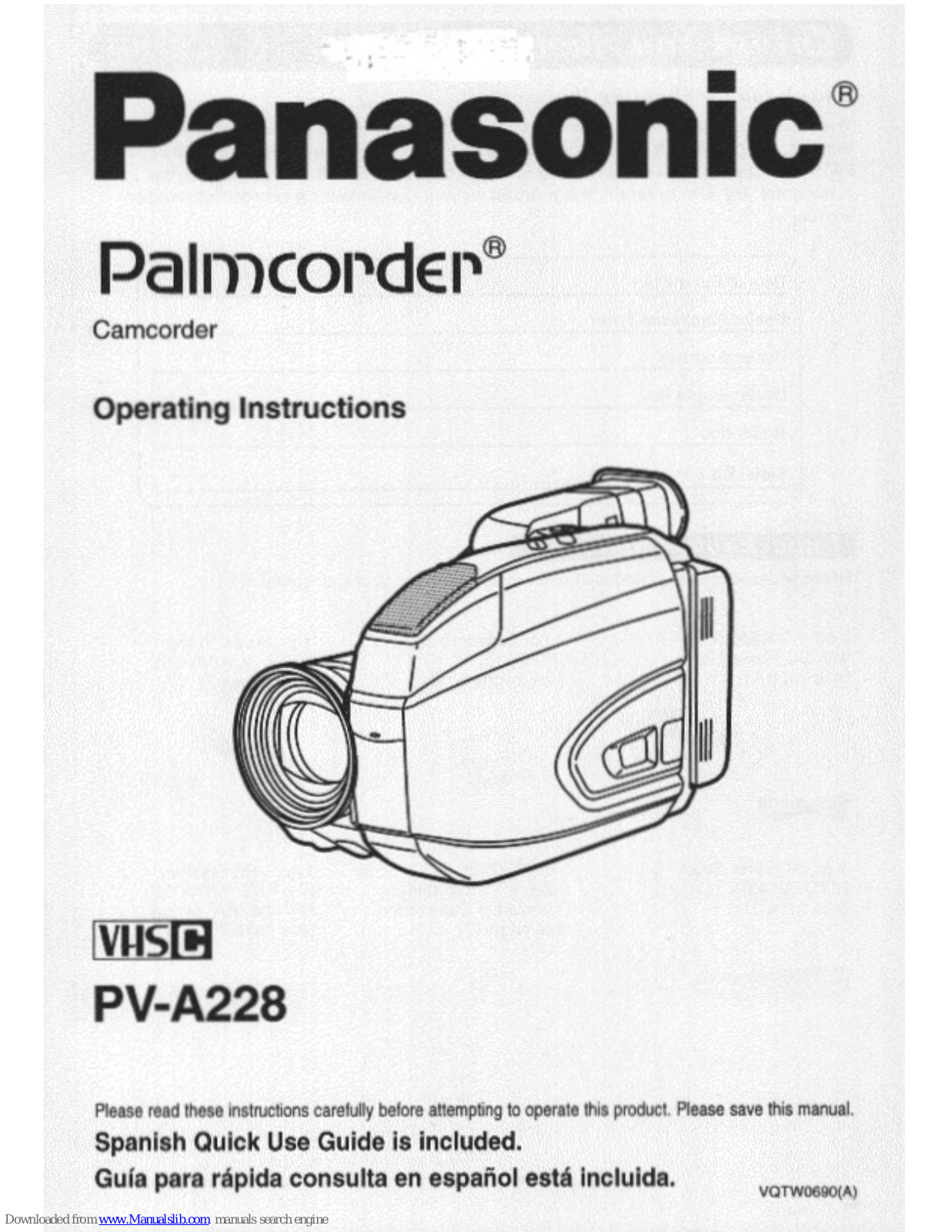 Panasonic Palmcorder PV-A228, PVA228D - VHS-C CAMCORDER User Manual