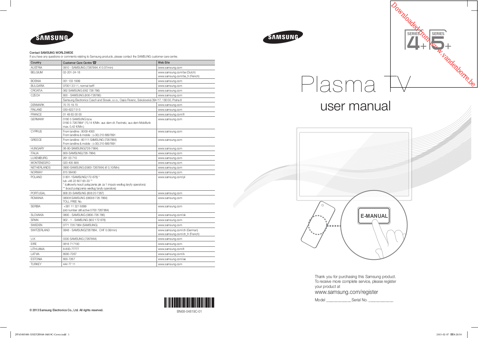 SAMSUNG PS-63C7700, PS-63C7000, PS-58B859, PS-58C6500, PS-50C7700 User Manual