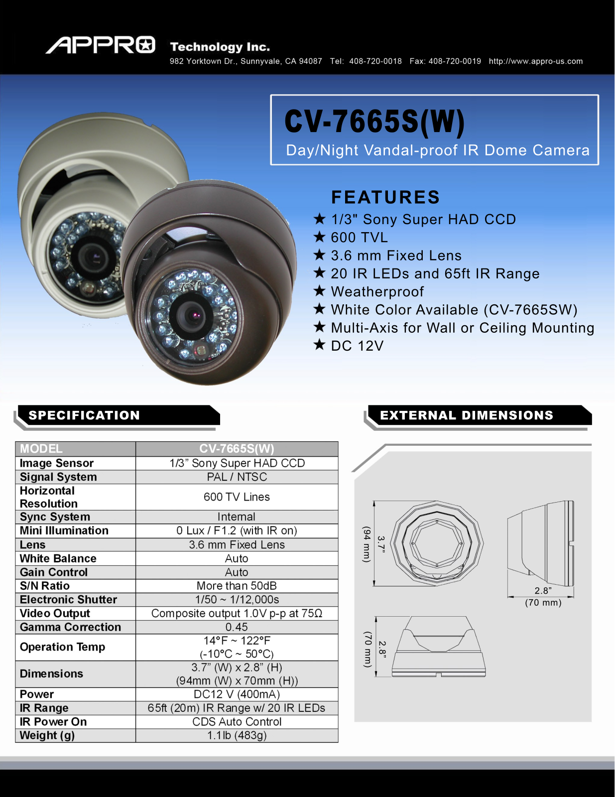 Appro CV-7665S, CV-7665SW Specsheet