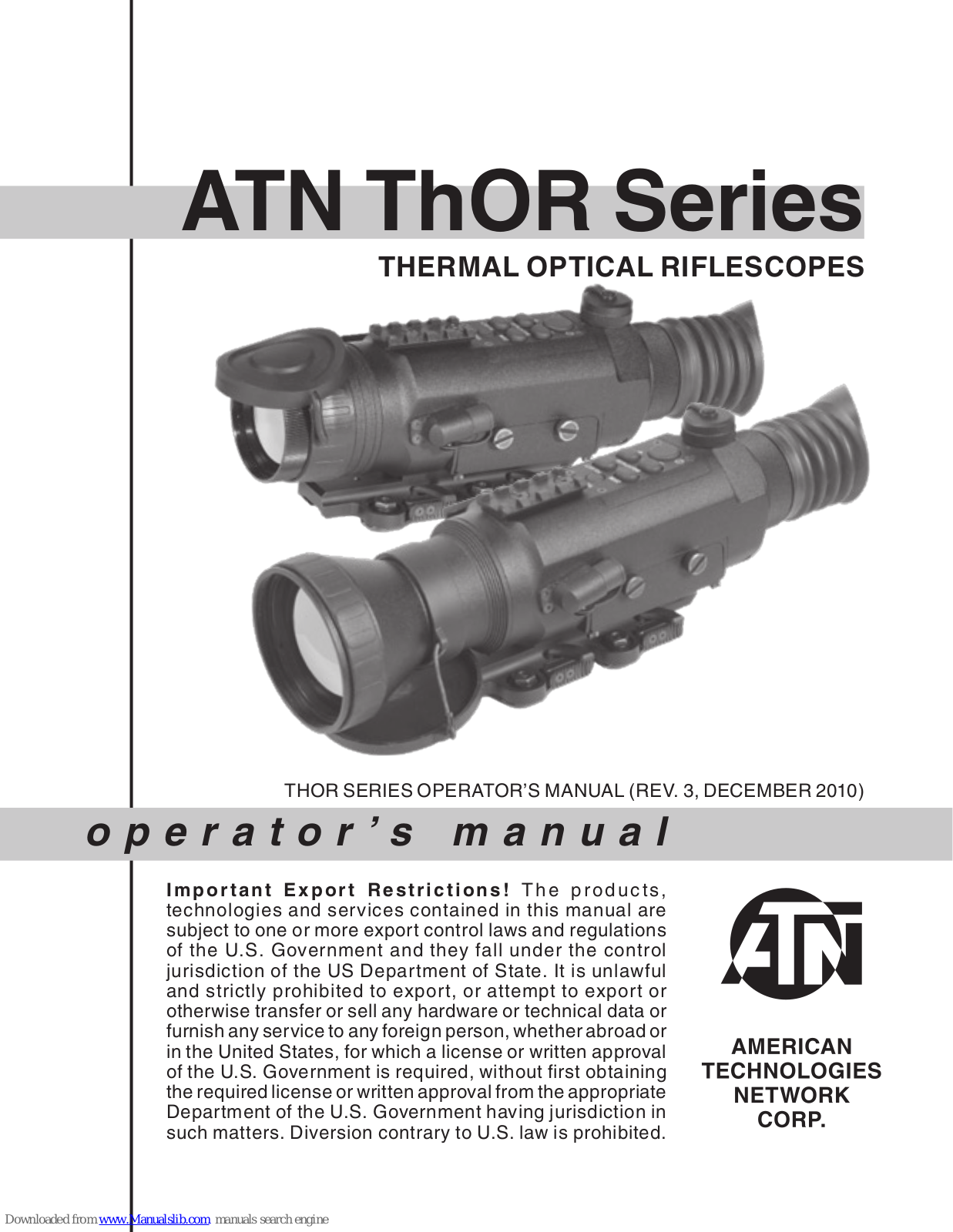 ATN ThOR, ThOR-2x, ThOR-3x Operator's Manual