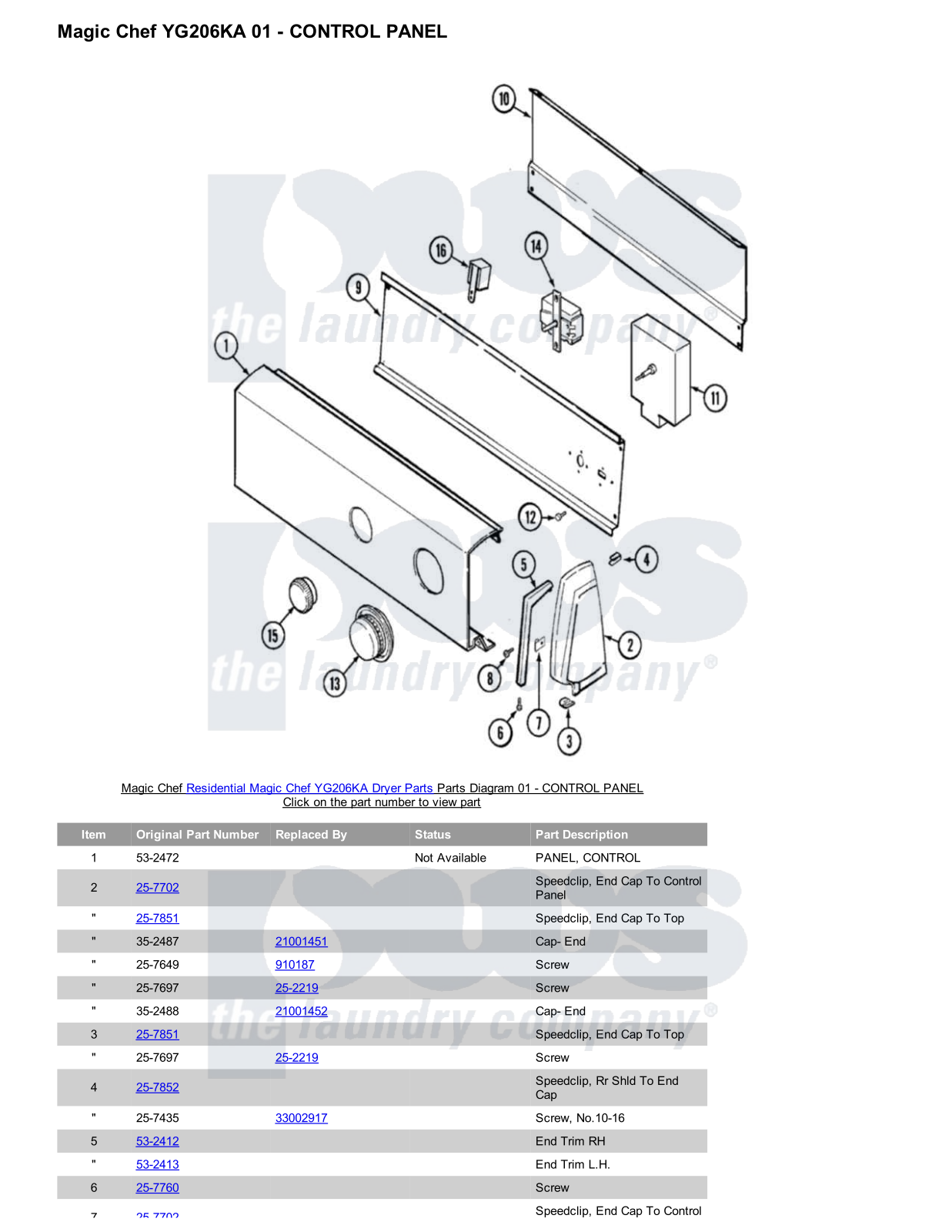 Magic Chef YG206KA Parts Diagram