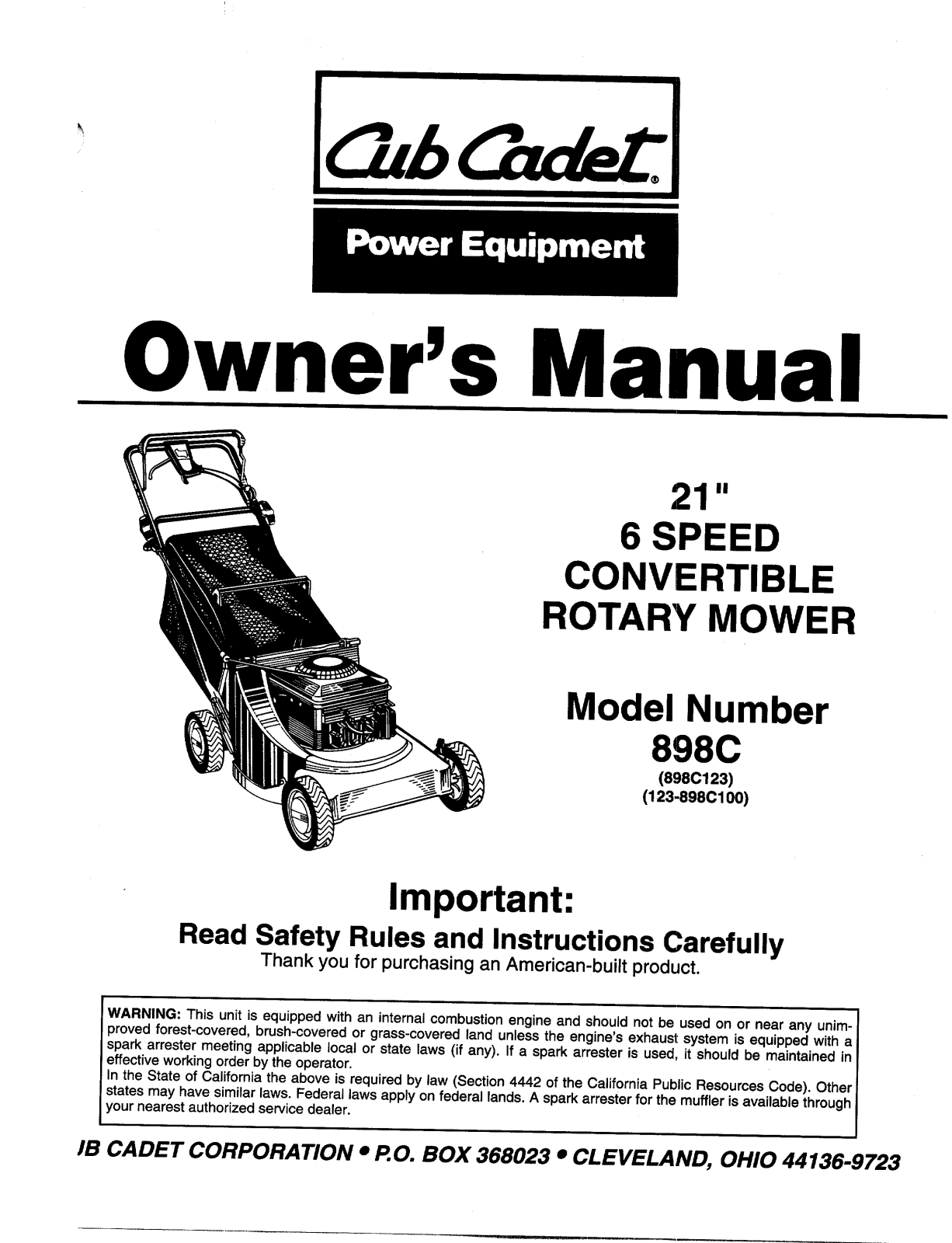 Cub Cadet 898C User Manual