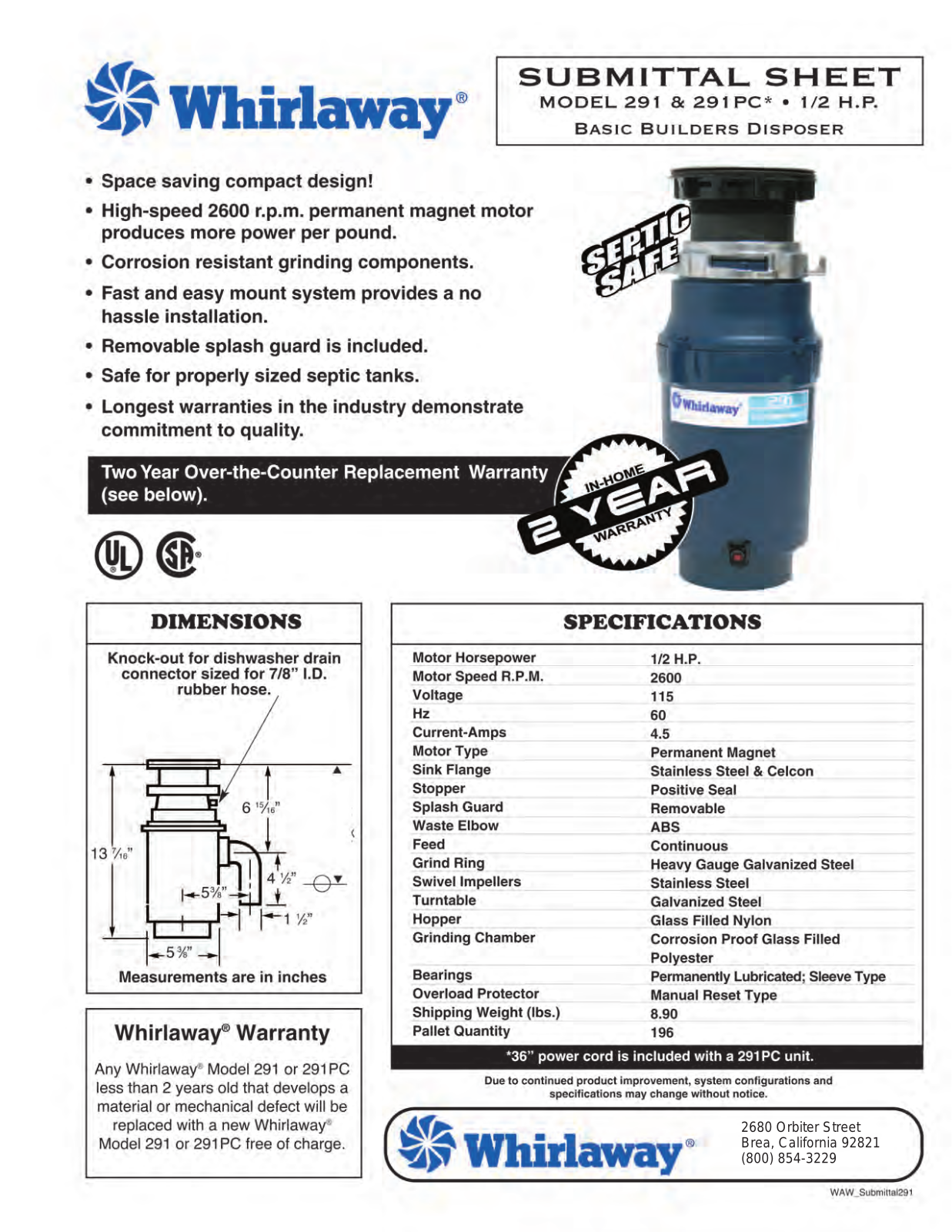 Waste King 291 User Manual