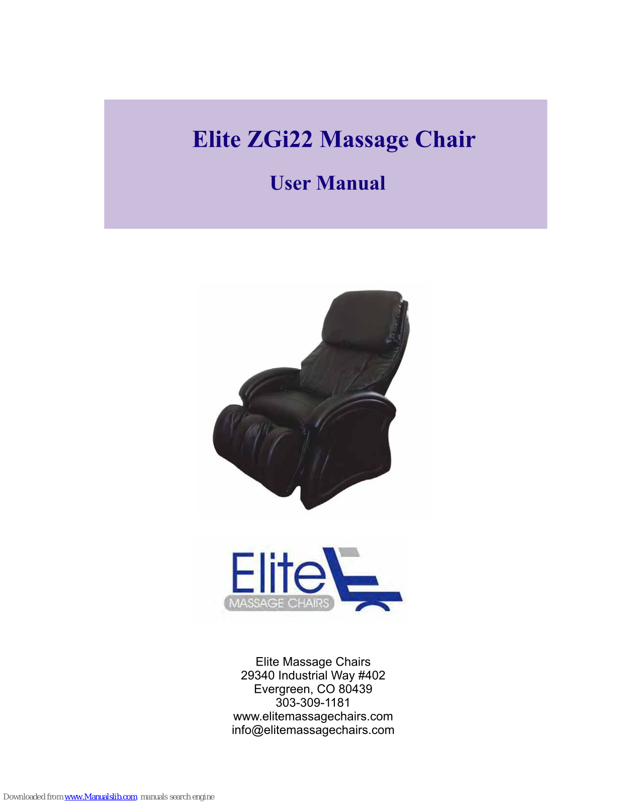 Elite Massage Chairs ZGi22 User Manual