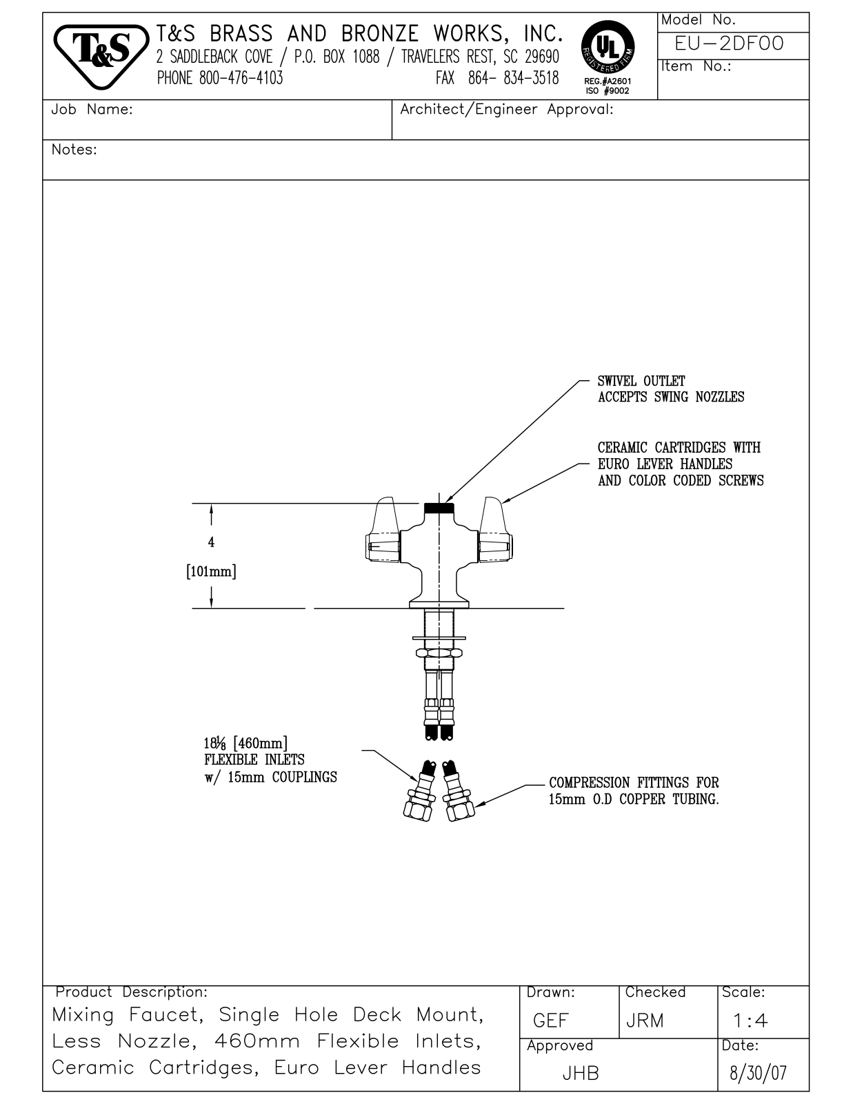 T&S Brass EU-2DF00 User Manual