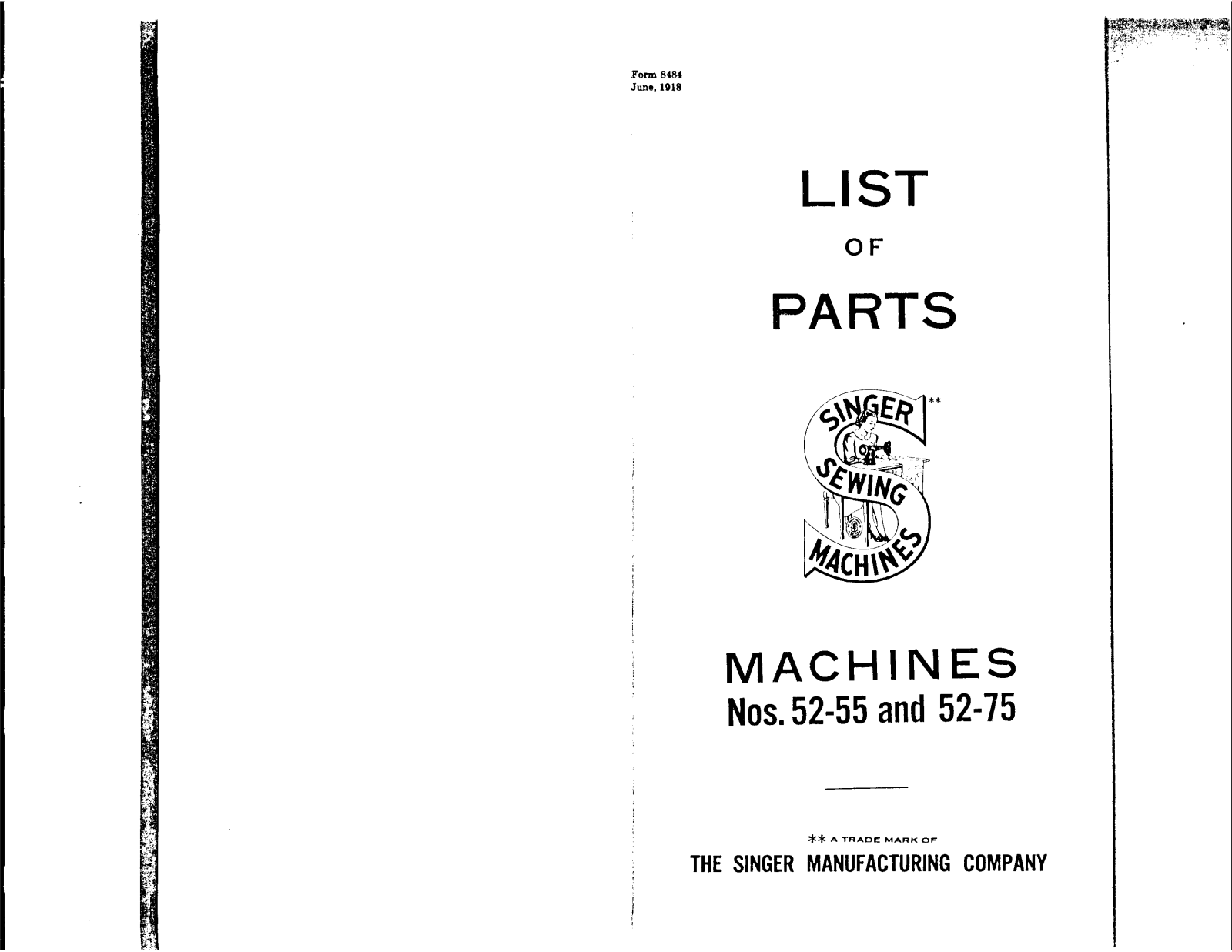 SINGER 52-55, 52-75 Parts List