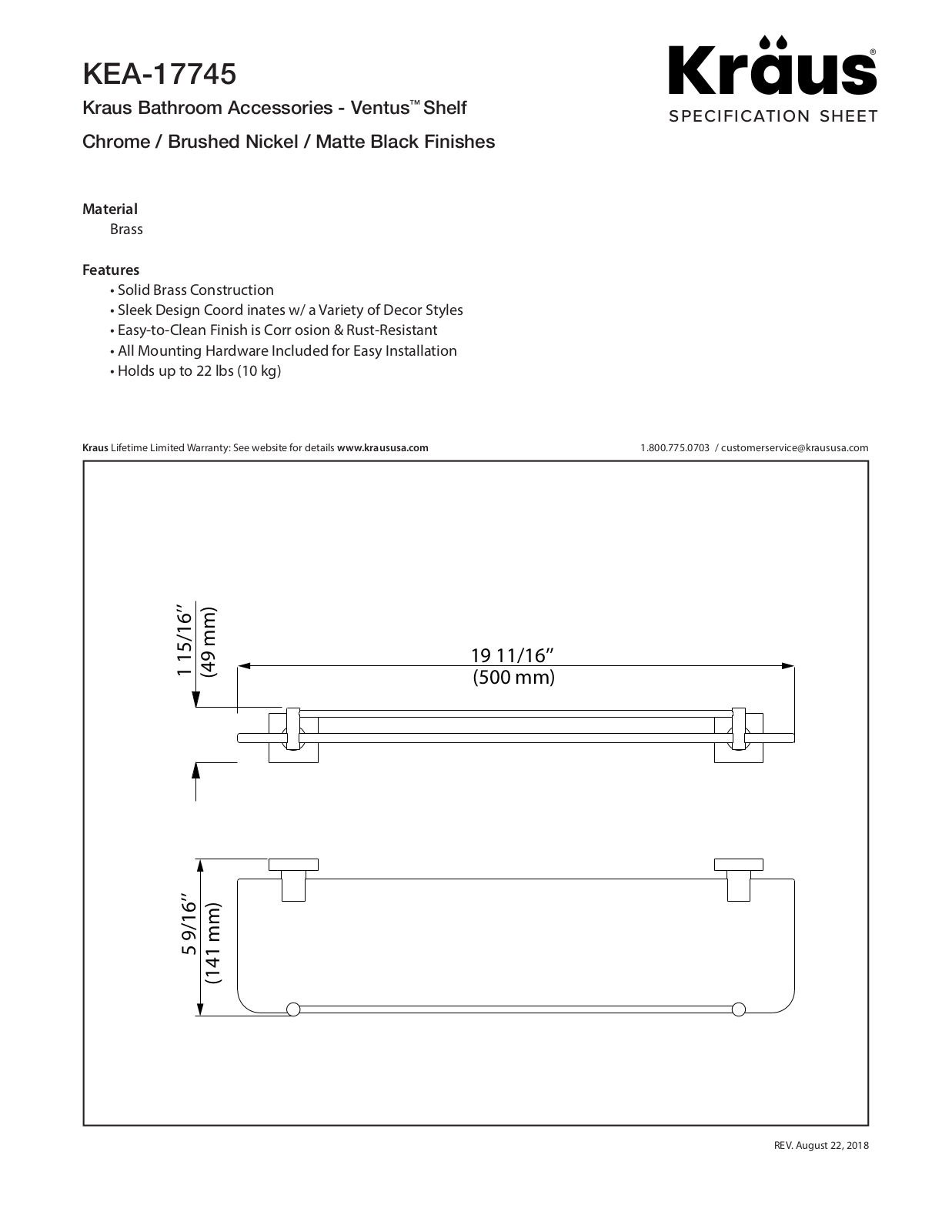 Kraus KEA17745CH Specs