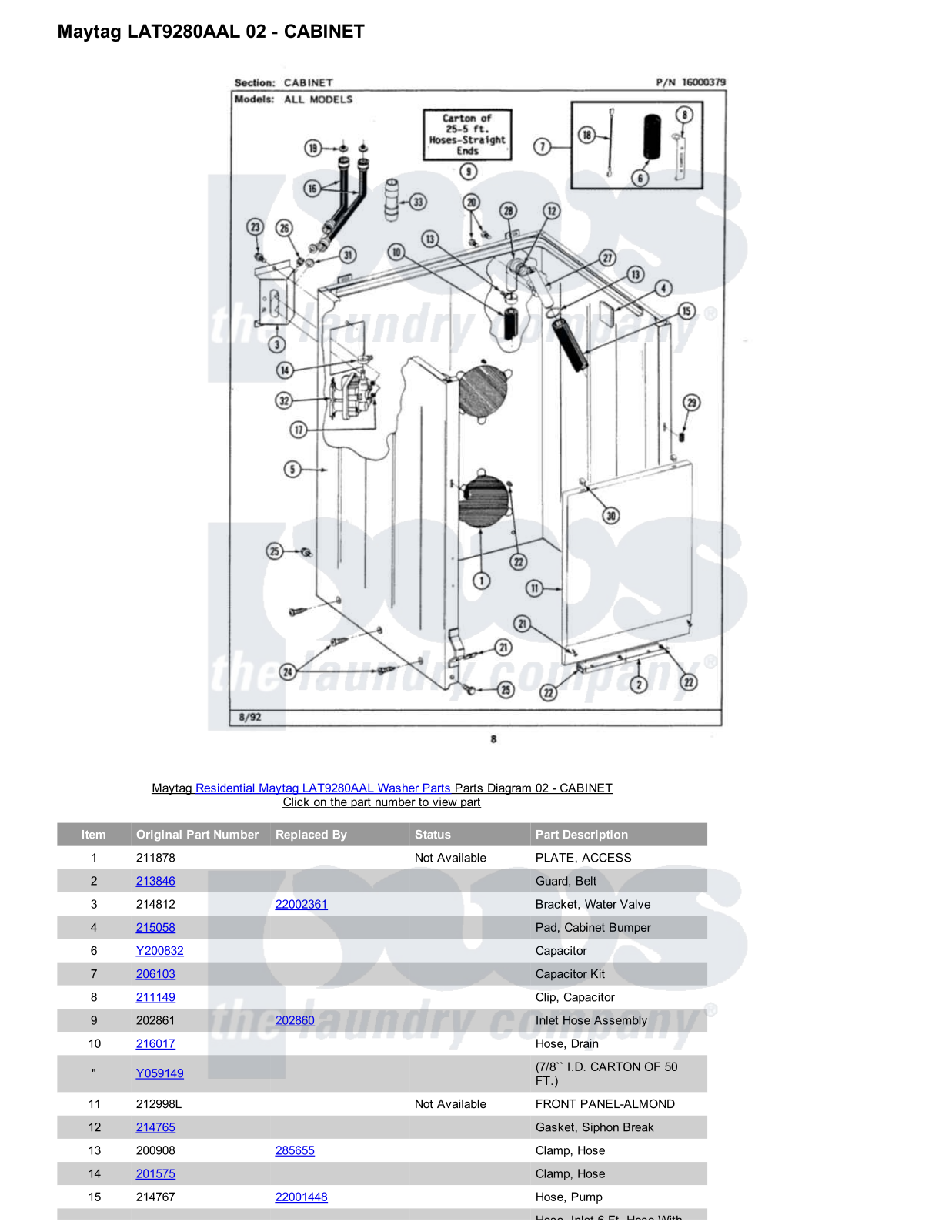 Maytag LAT9280AAL Parts Diagram