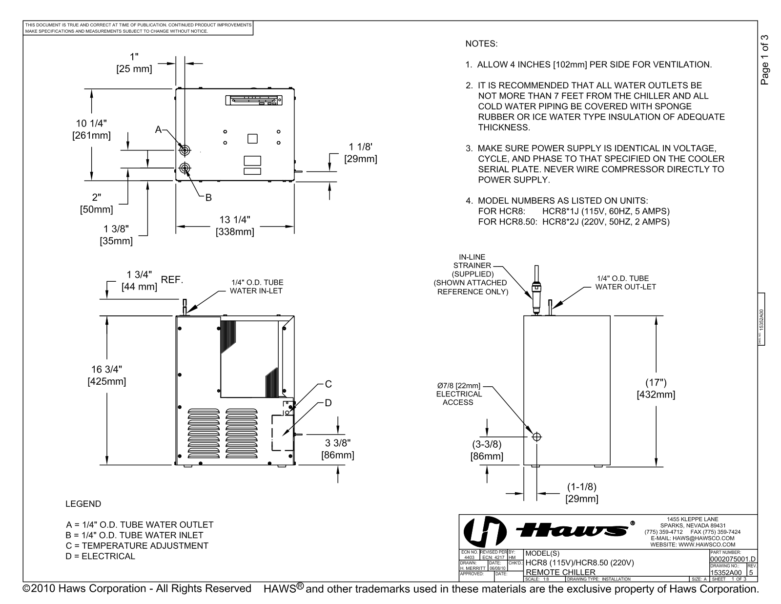 Haws HCR8 Installation Manual