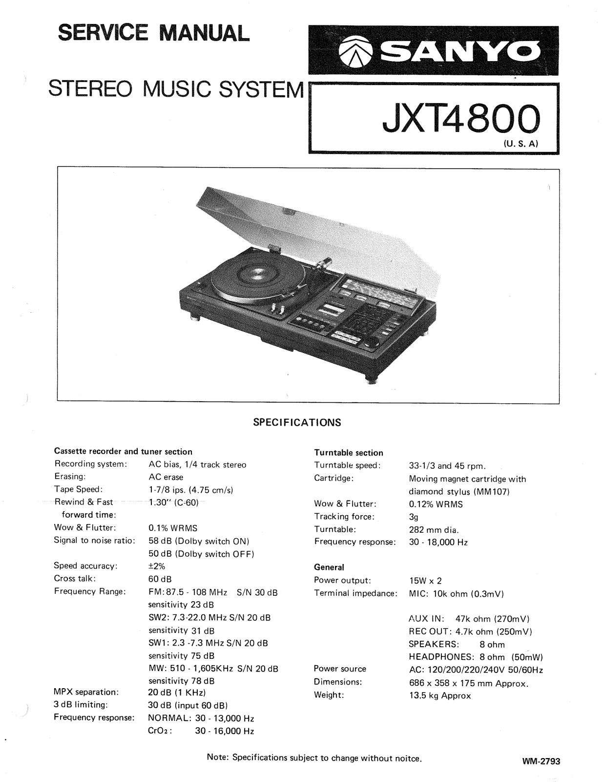 Sanyo JXT-4800 Service manual