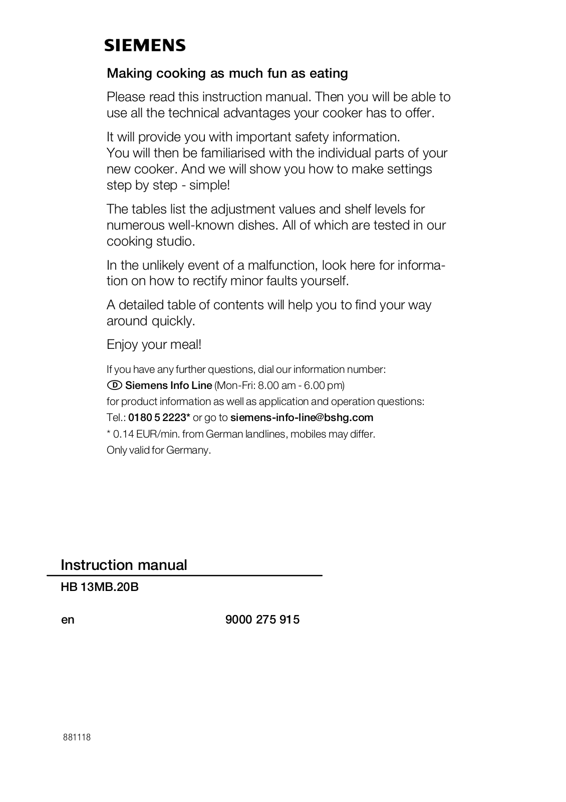 Siemens HB13MB520B Instructions Manual