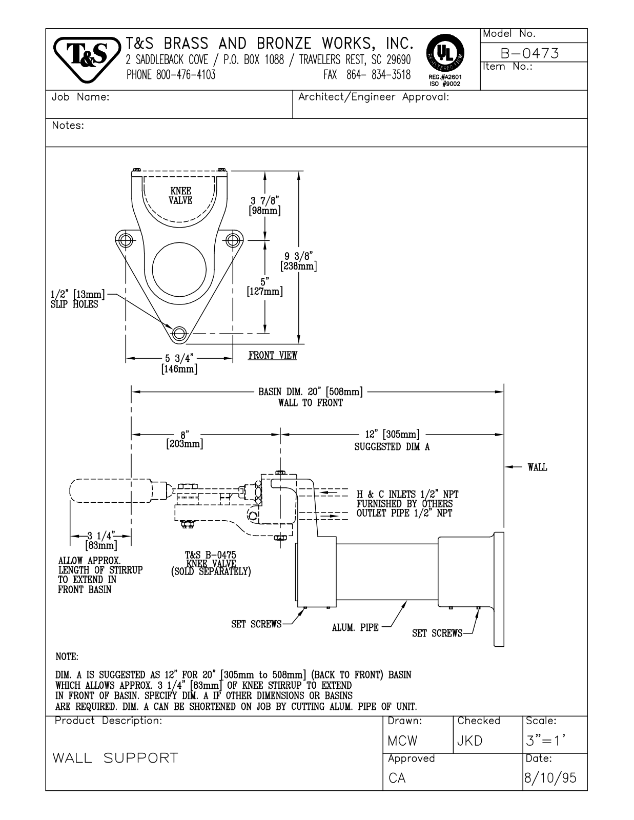 T & S Brass & Bronze Works B-0473 General Manual