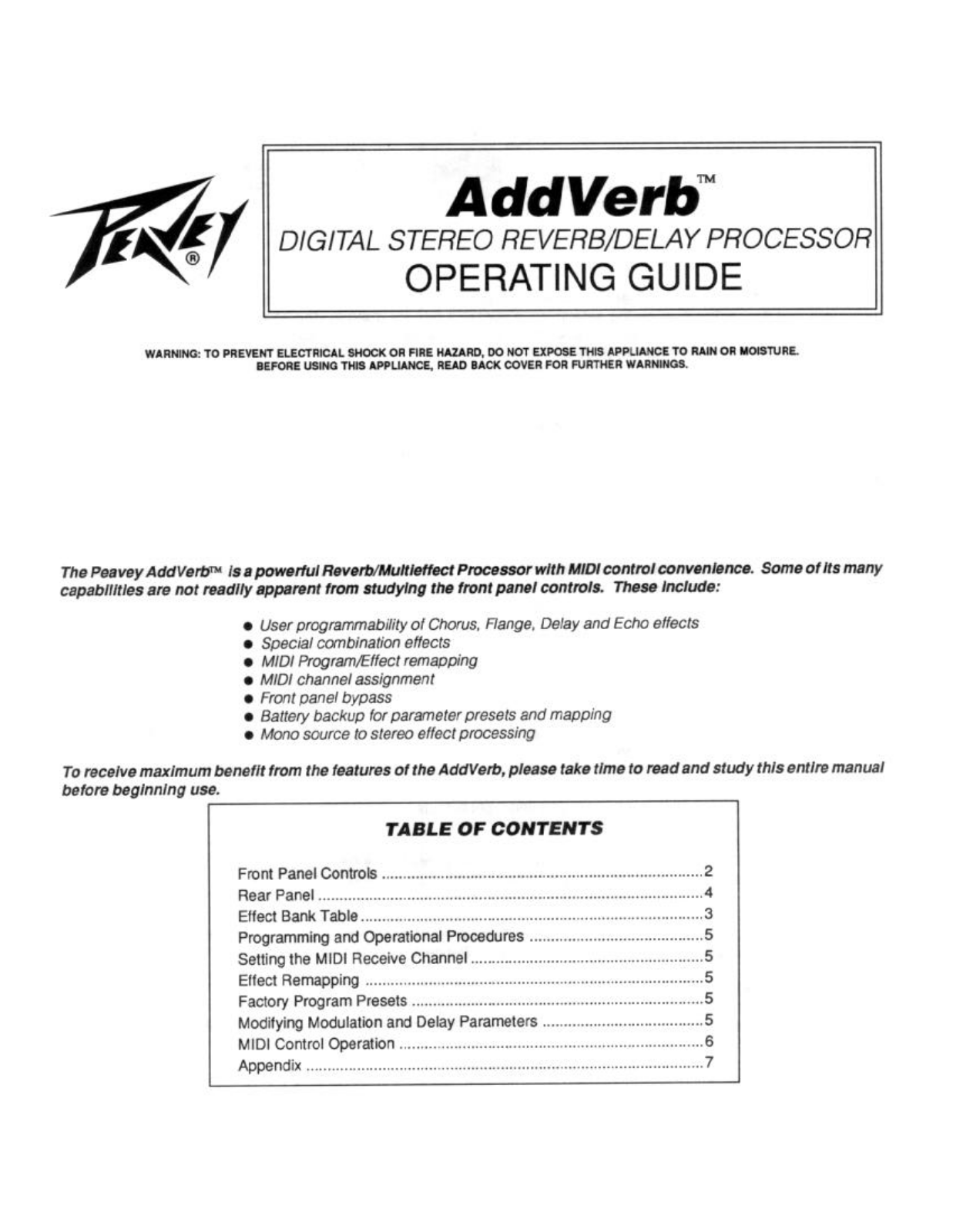 Peavey AddVerb User Manual