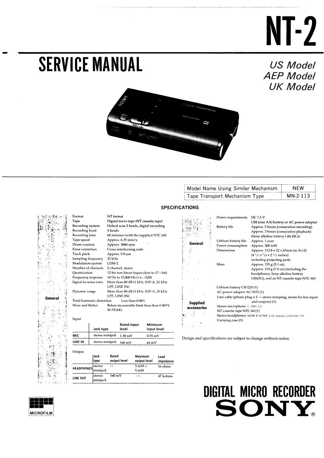 Sony NT-2 Service manual