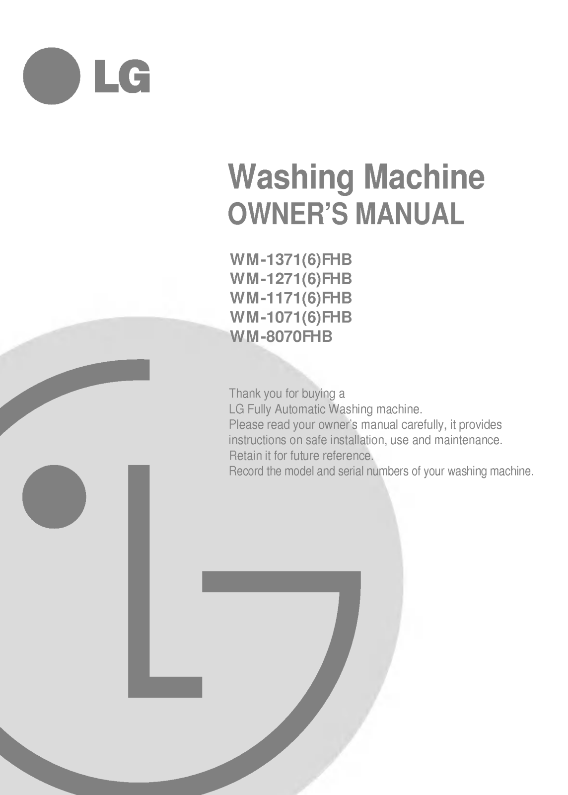 LG WD-1174FHB Owner’s Manual