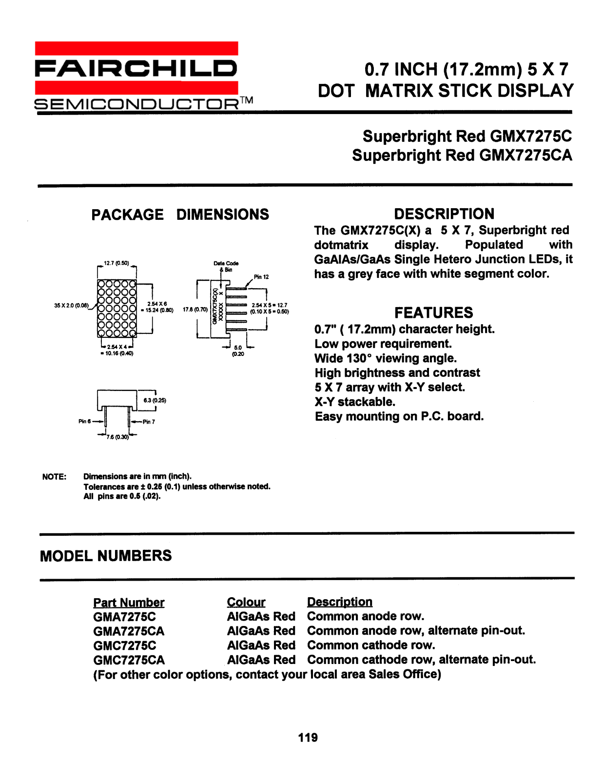 Fairchild Semiconductor GMA7275C, GMC7275CA, GMC7275C, GMA7275CA Datasheet