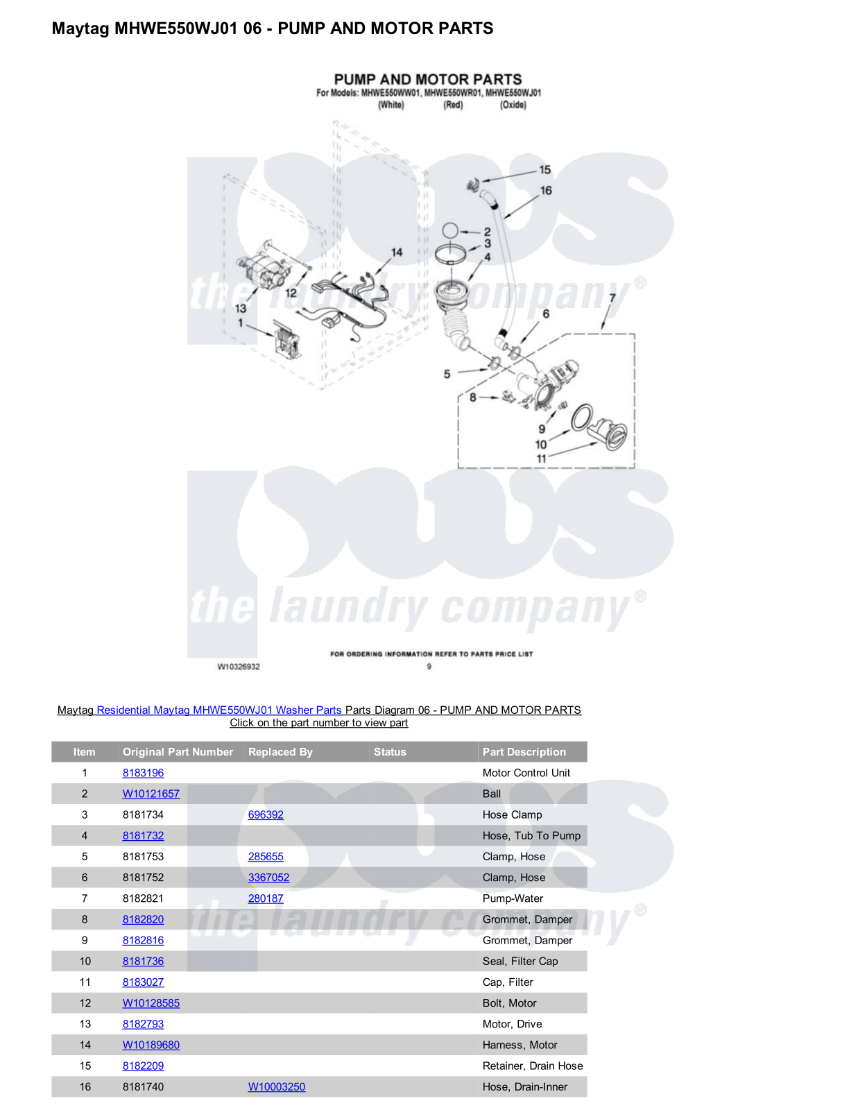 Maytag MHWE550WJ01 Parts Diagram