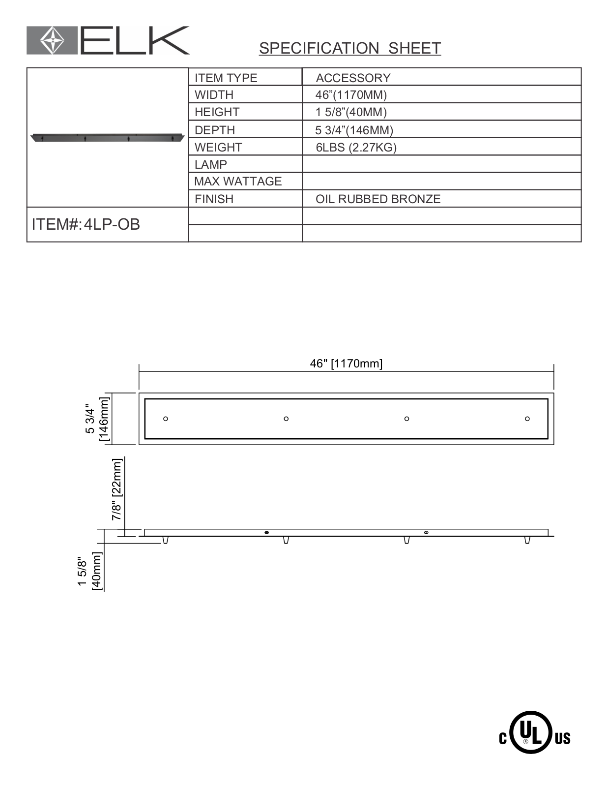 ELK Lighting 4LPOB Specifications