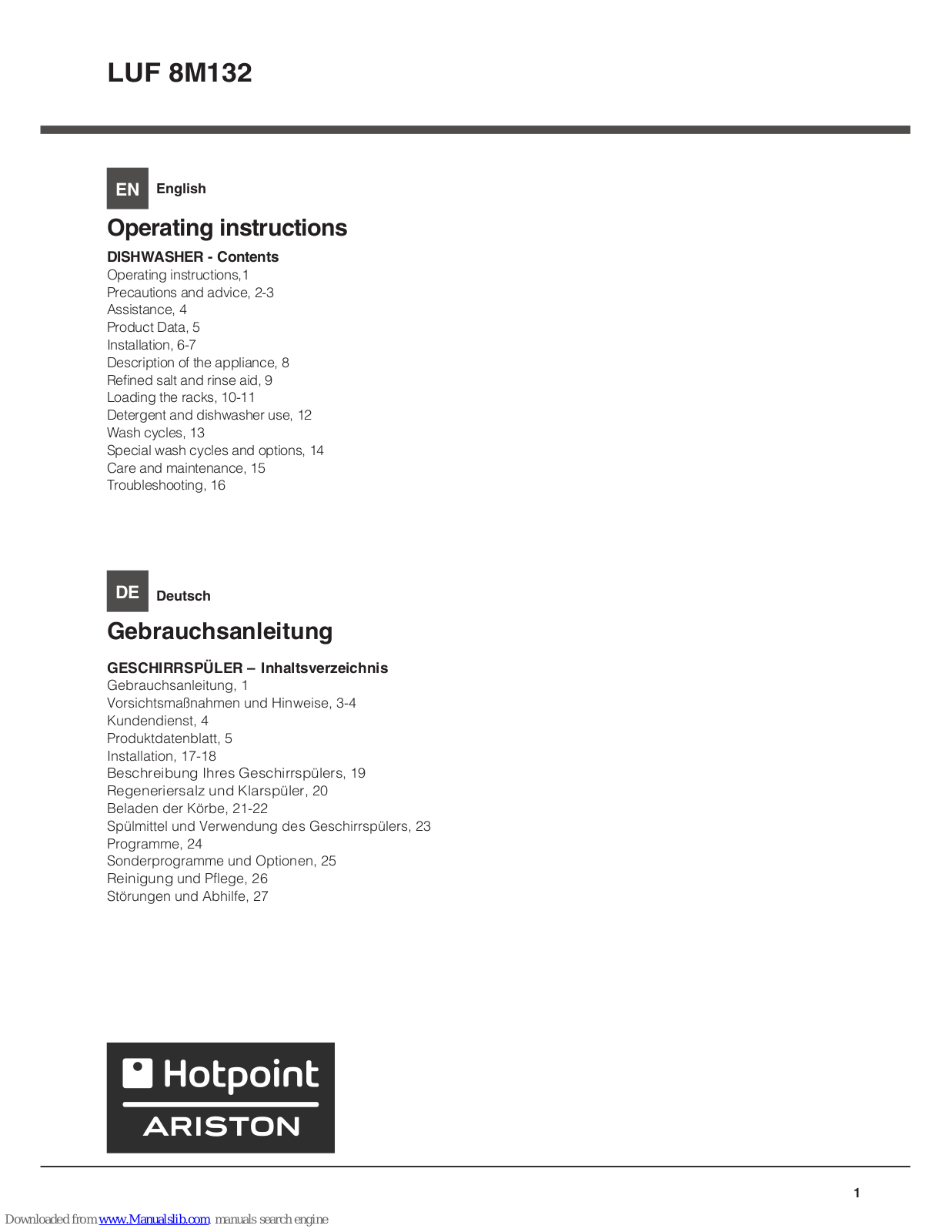 Hotpoint LUF 8M132 Operating Instructions Manual