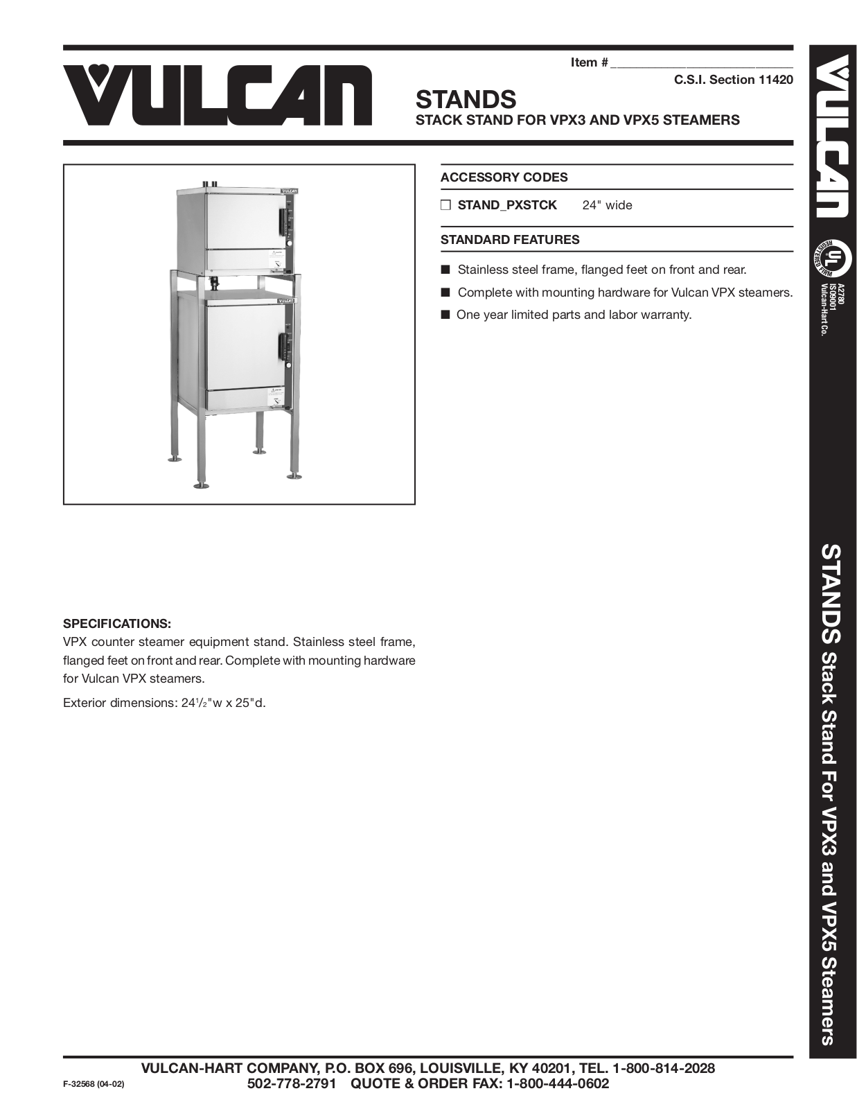 Vulcan STAND-PXSTCK User Manual