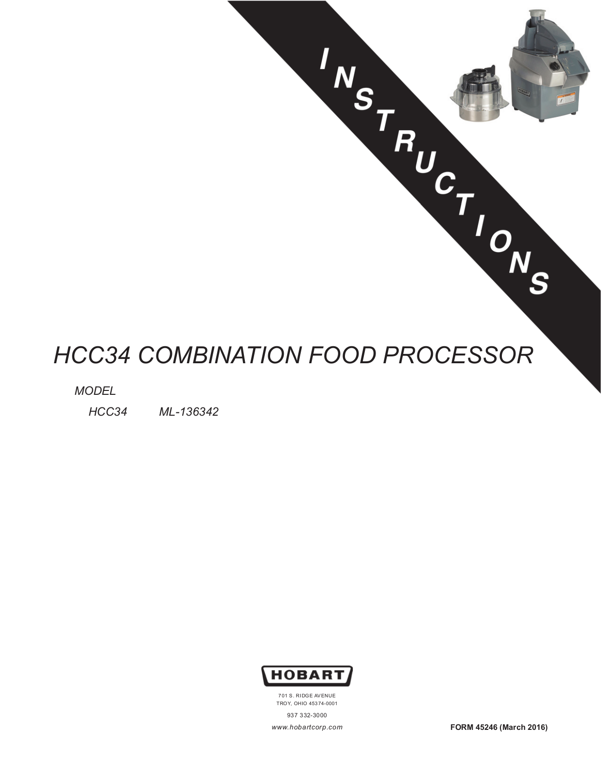 Hobart HCC34 Owner’s Manual