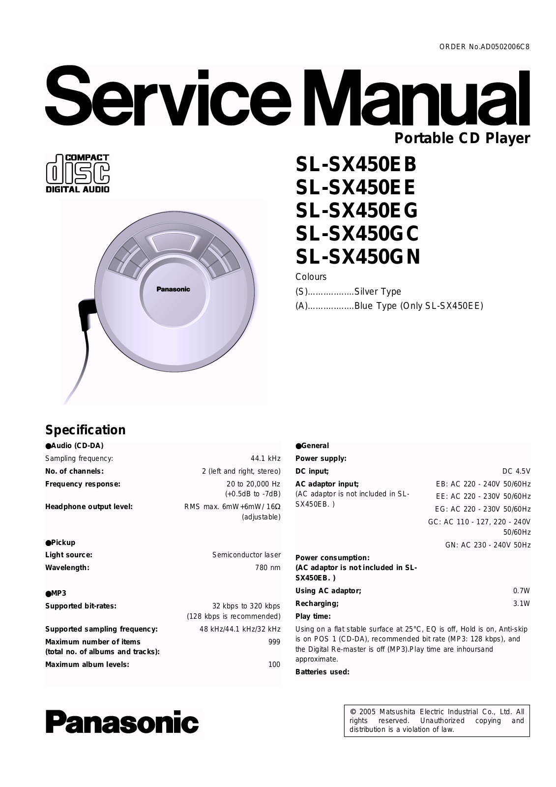 Panasonic SL SX450 Service Manual
