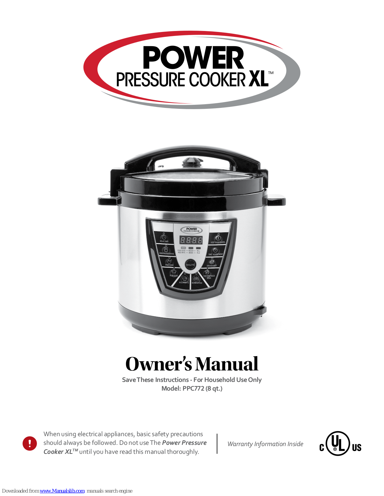 Power Pressure Cooker XL PPC772 Owner's Manual