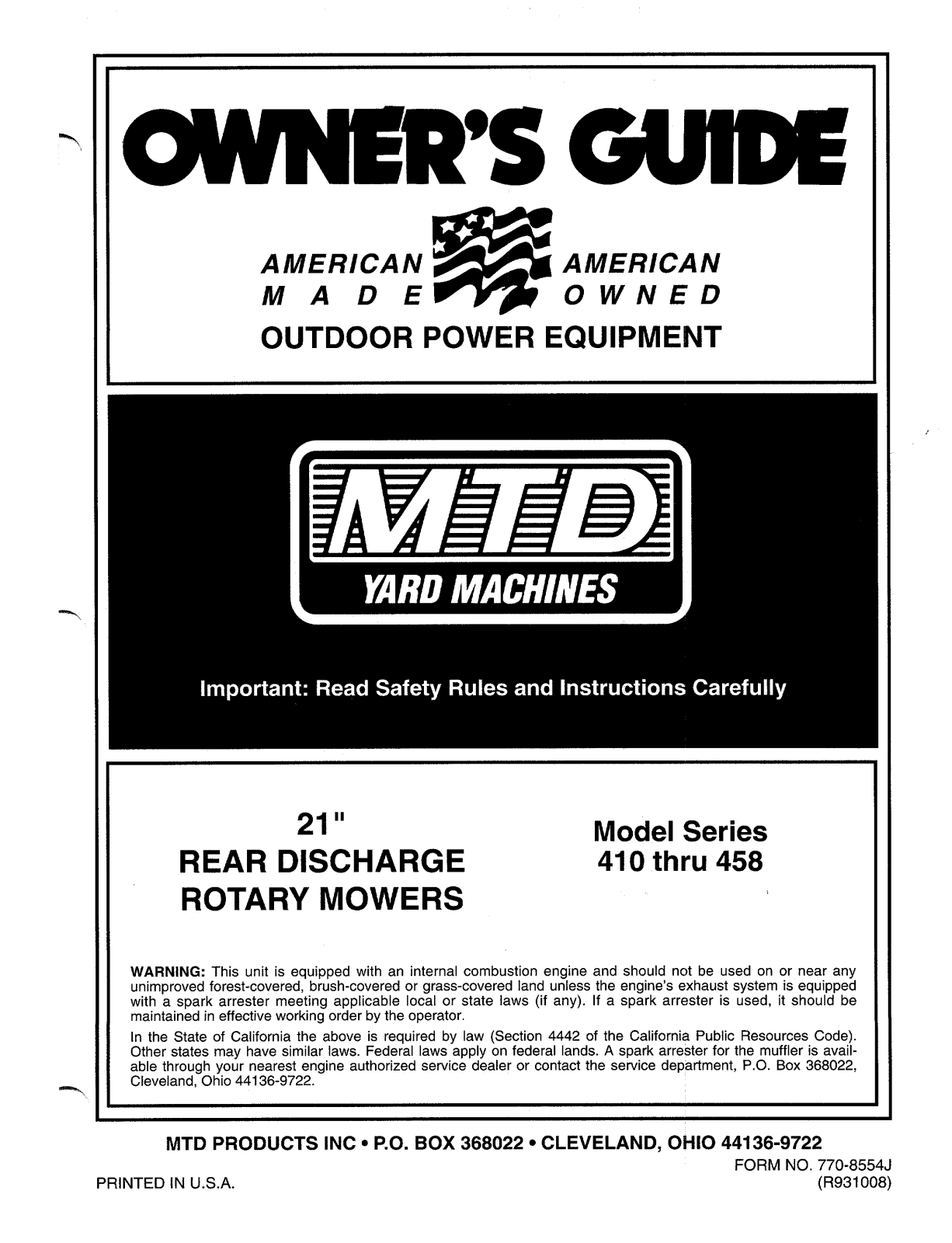 MTD 410, 458 User Manual