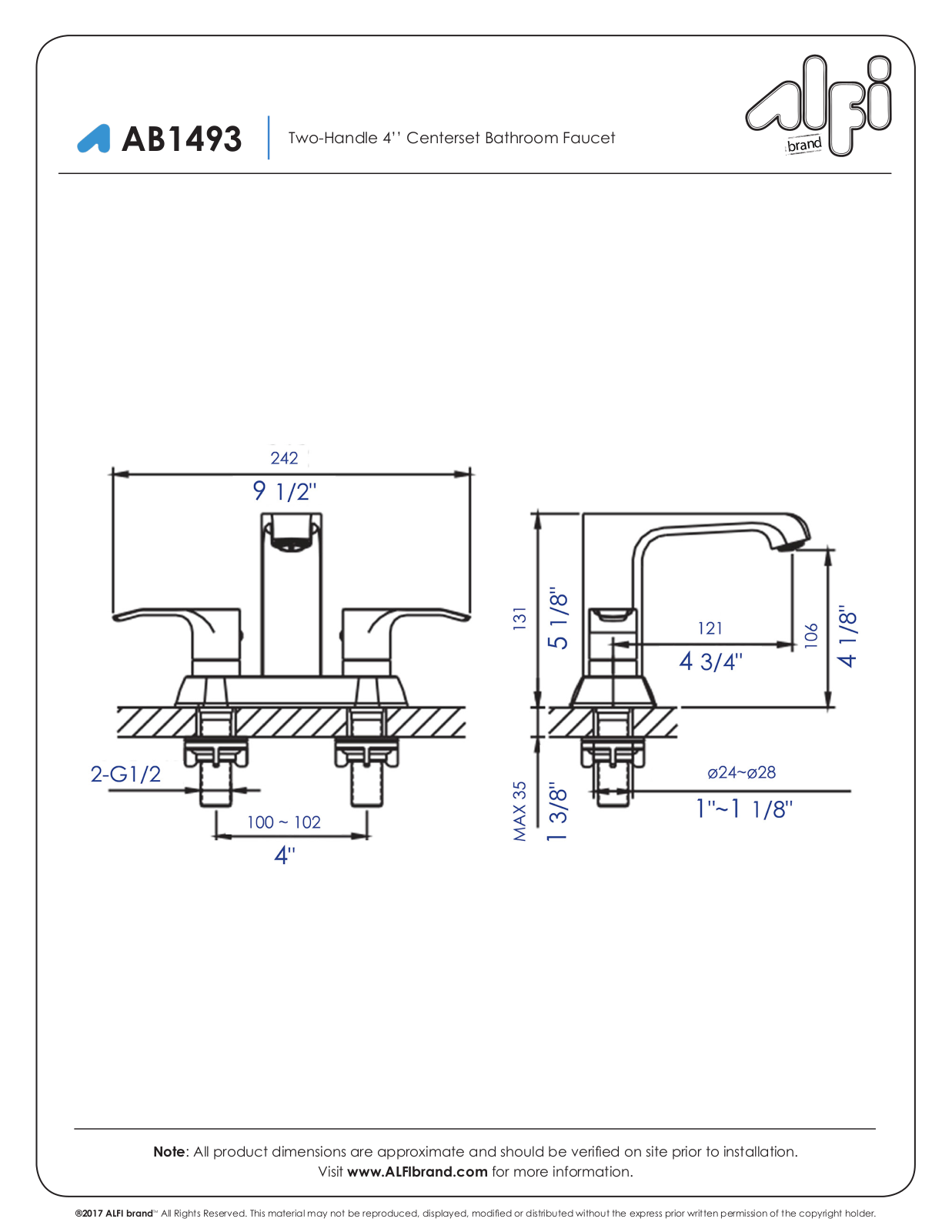 Alfi Brand NBT10084 Specifications - ManualMachine.com