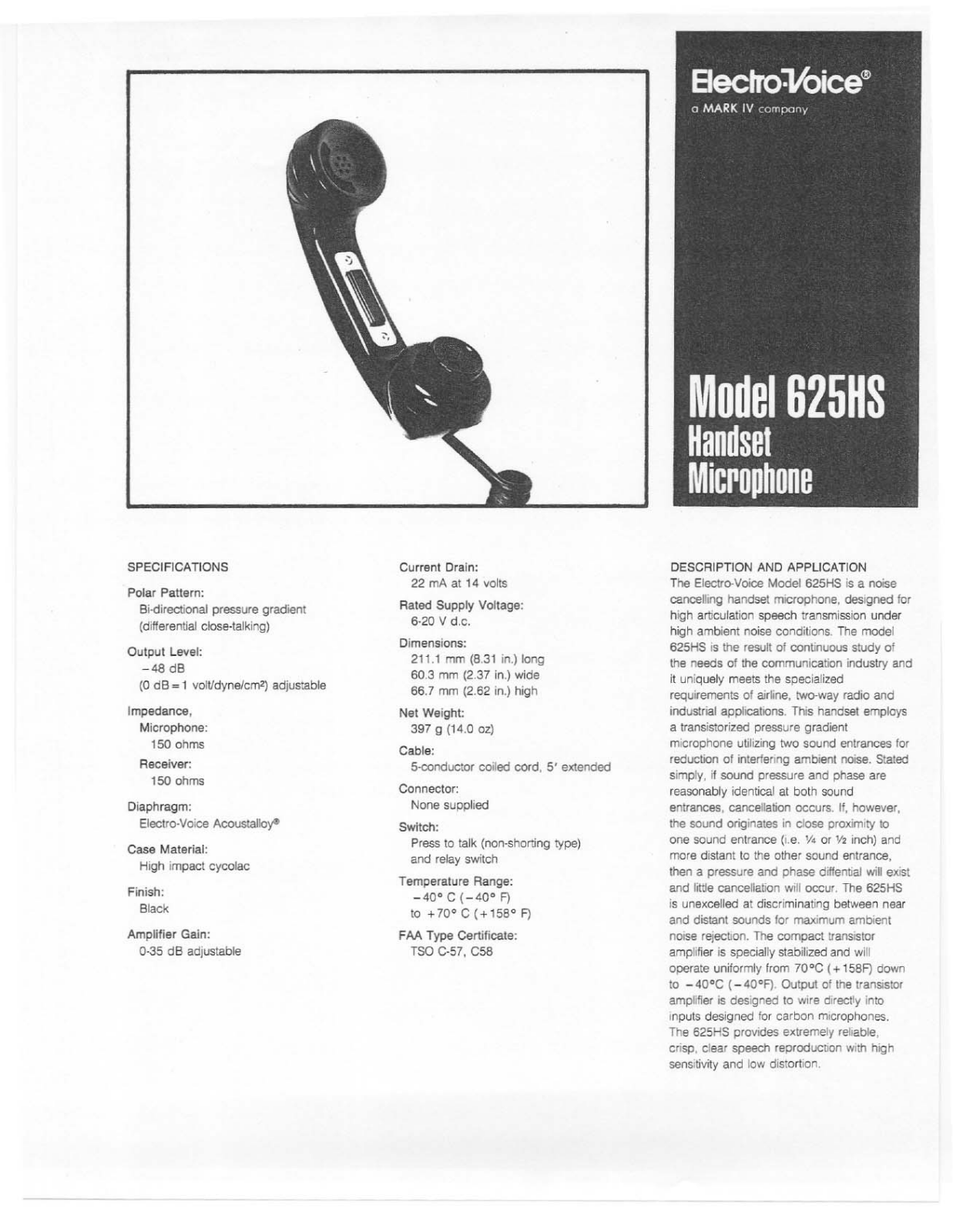 Electro-Voice 625HS User Manual