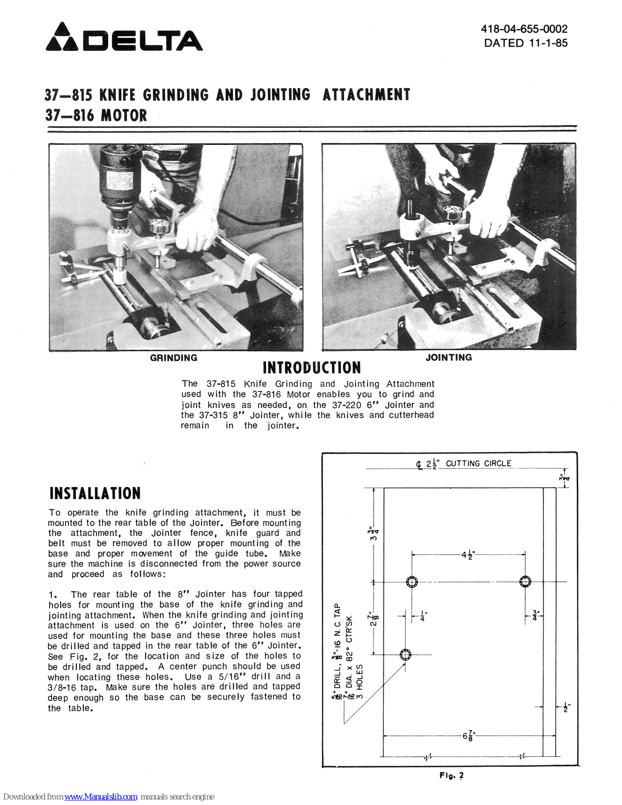 Delta 37-815, 37-816 Installation And Operation Manual