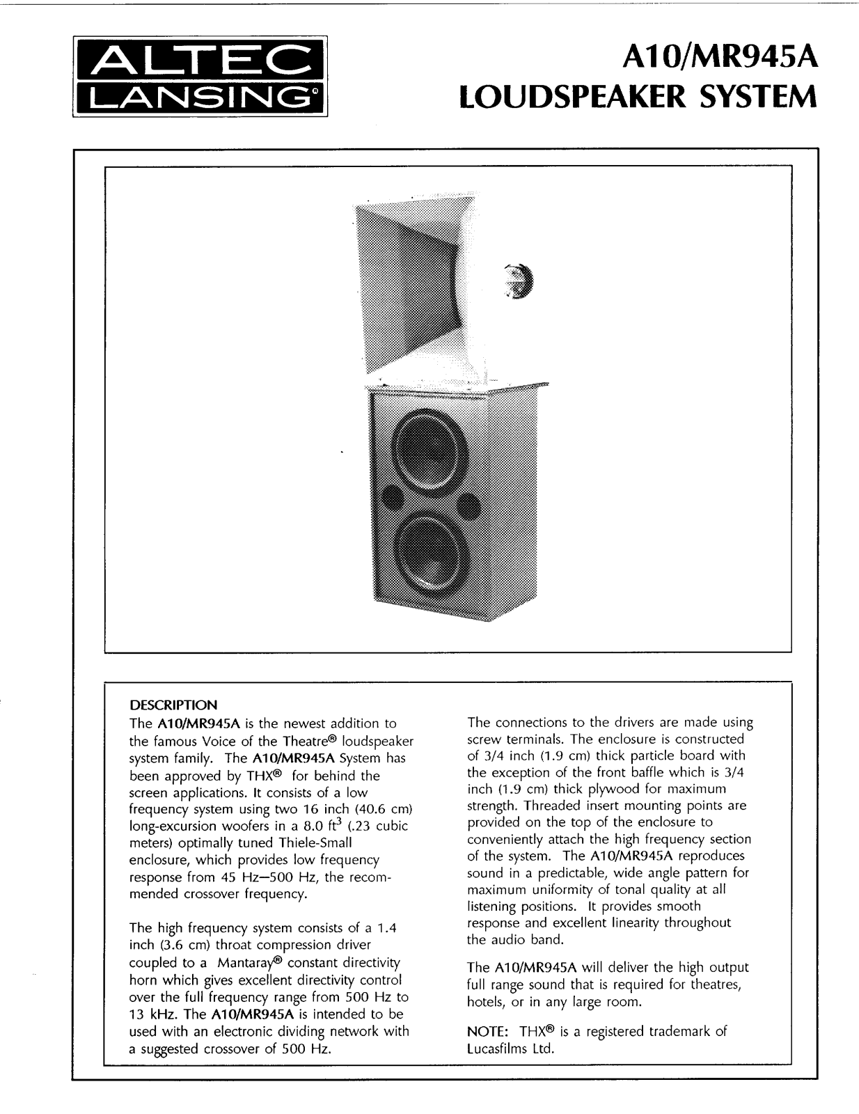 Altec lansing A10-MR945A VOTT User Manual