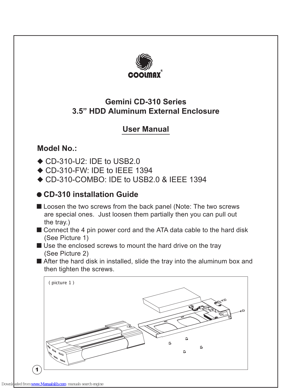 Coolmax CD-310-U2, CD-310-FW, CD-310-COMBO User Manual - ManualMachine.com
