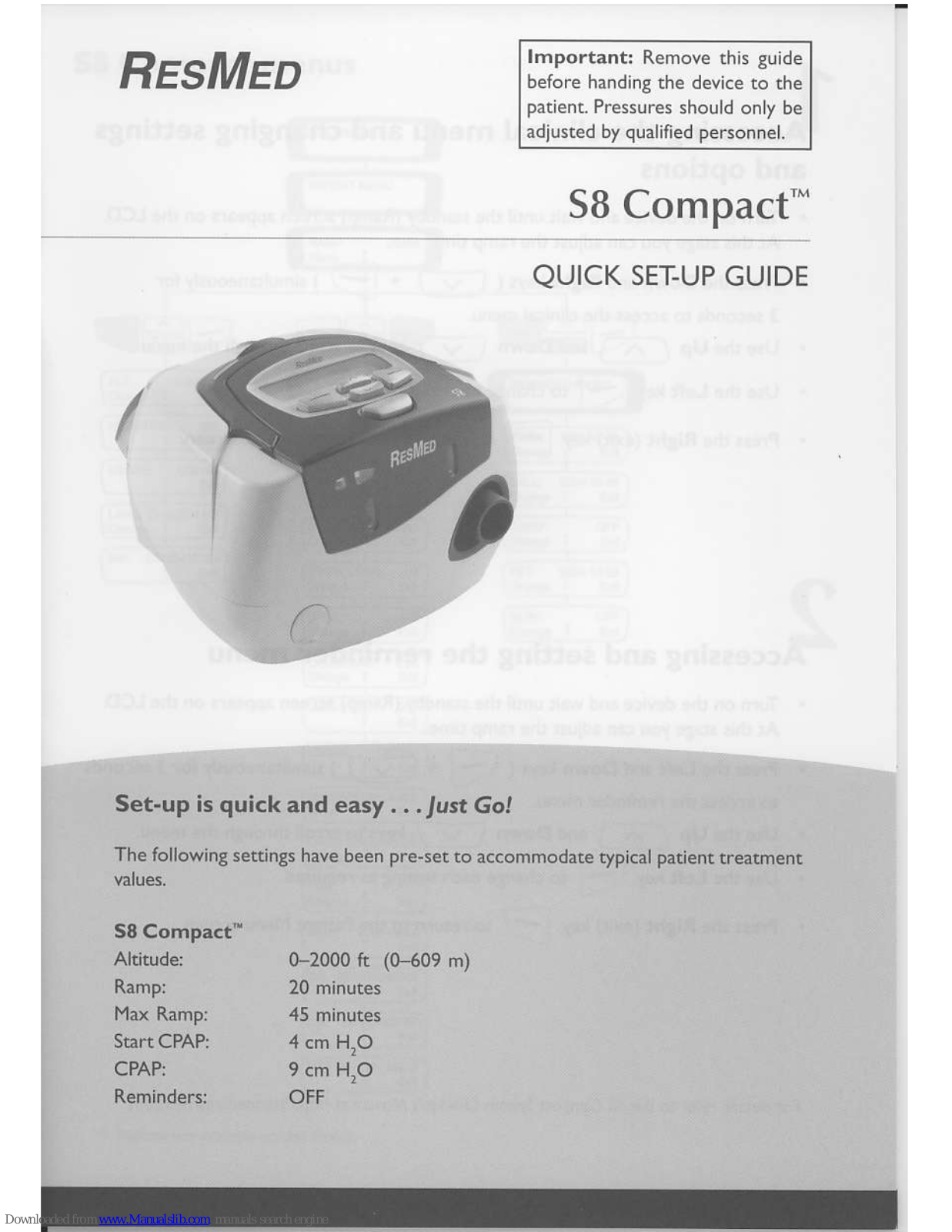ResMed S8 Compact Quick Setup Manual - ManualMachine.com