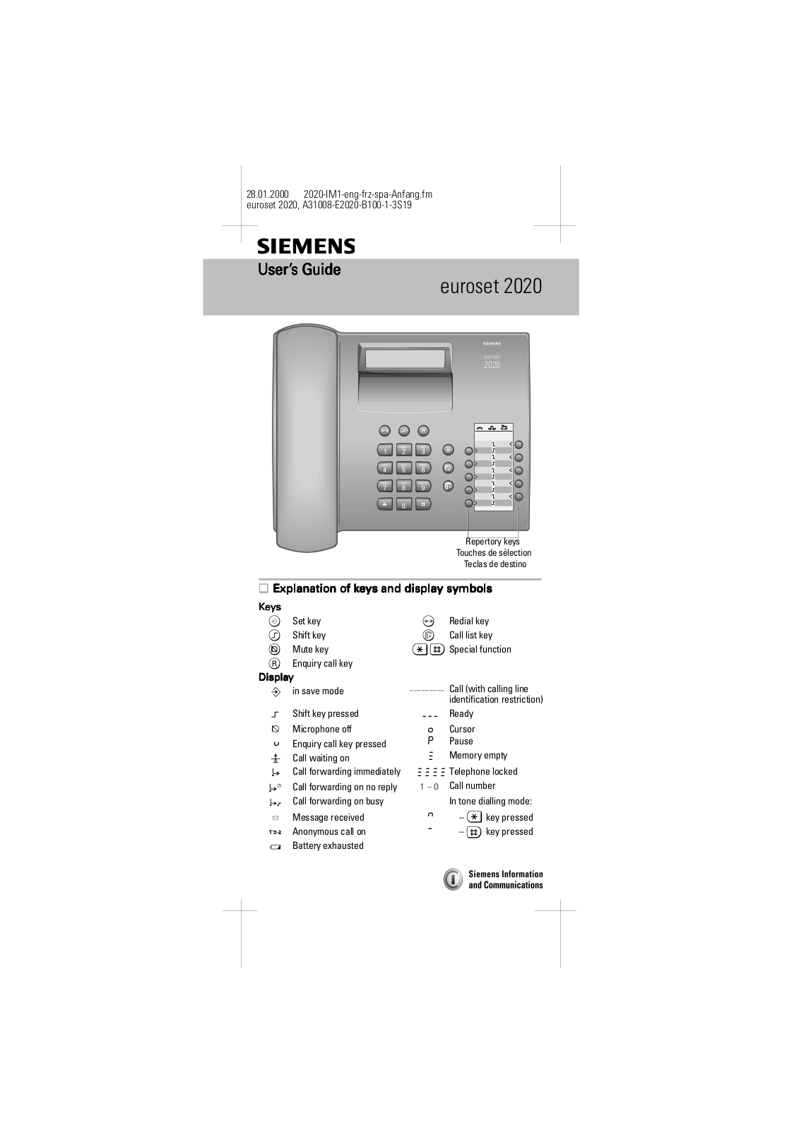 Siemens Euroset 2020 User Manual