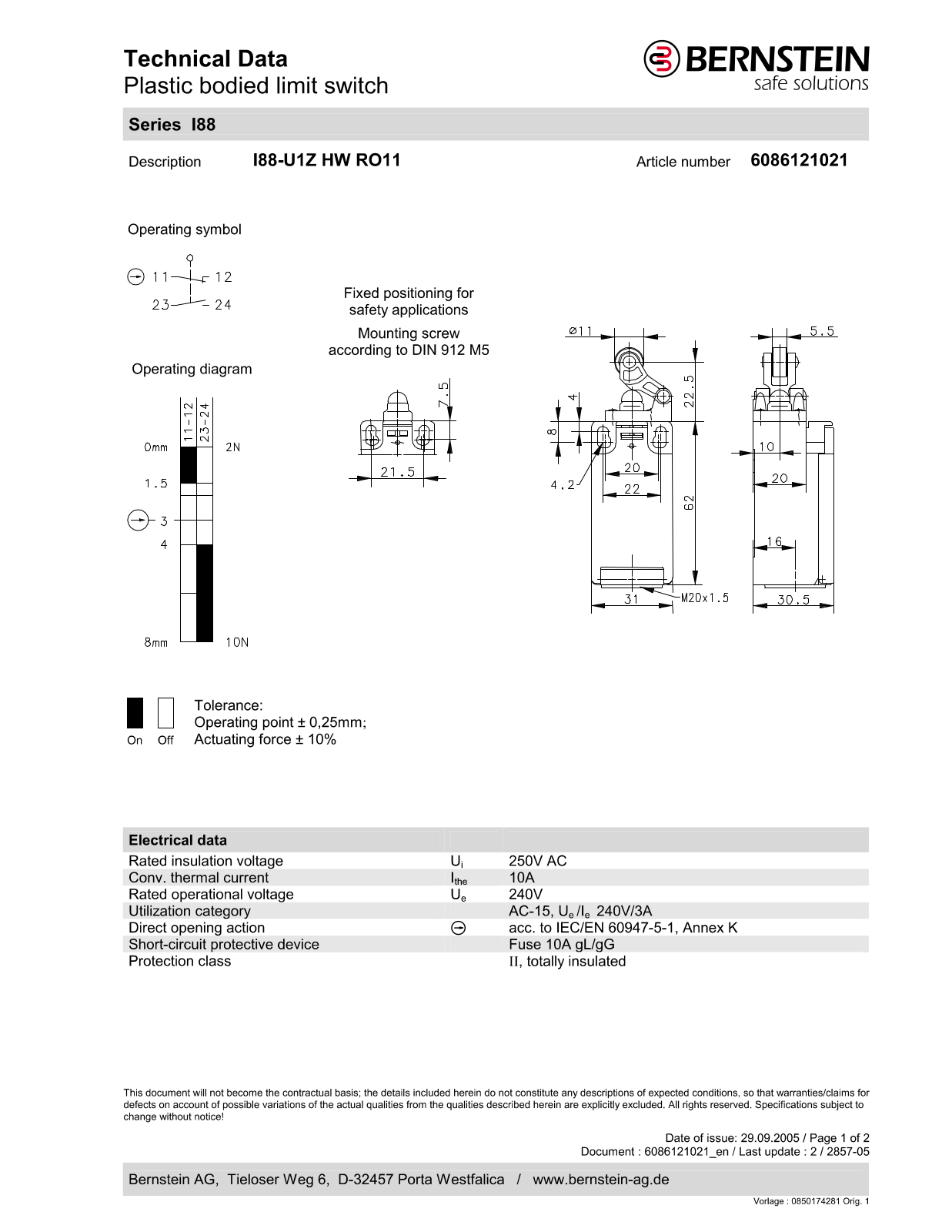 Bernstein 608.6121.021 Technical Data