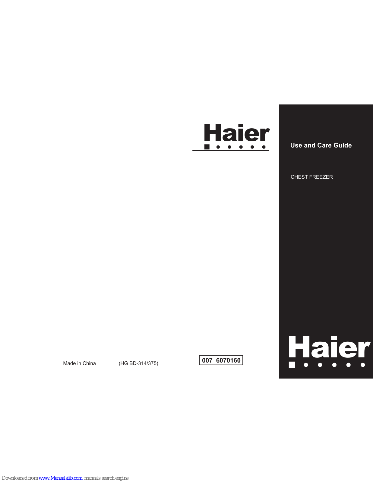 Haier BD-314, BD-375, BD-314G, BD-335-1 Use And Care Manual