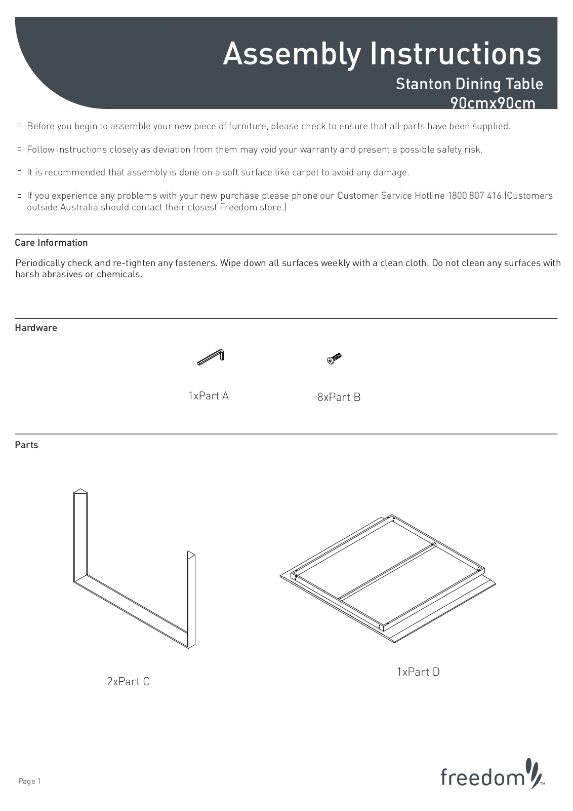 Freedom Stanton Dining Table 90-90 Assembly Instruction