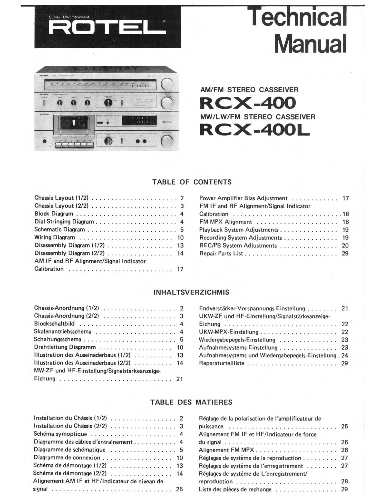 Rotel RCX-400, RCX-400-L Service manual