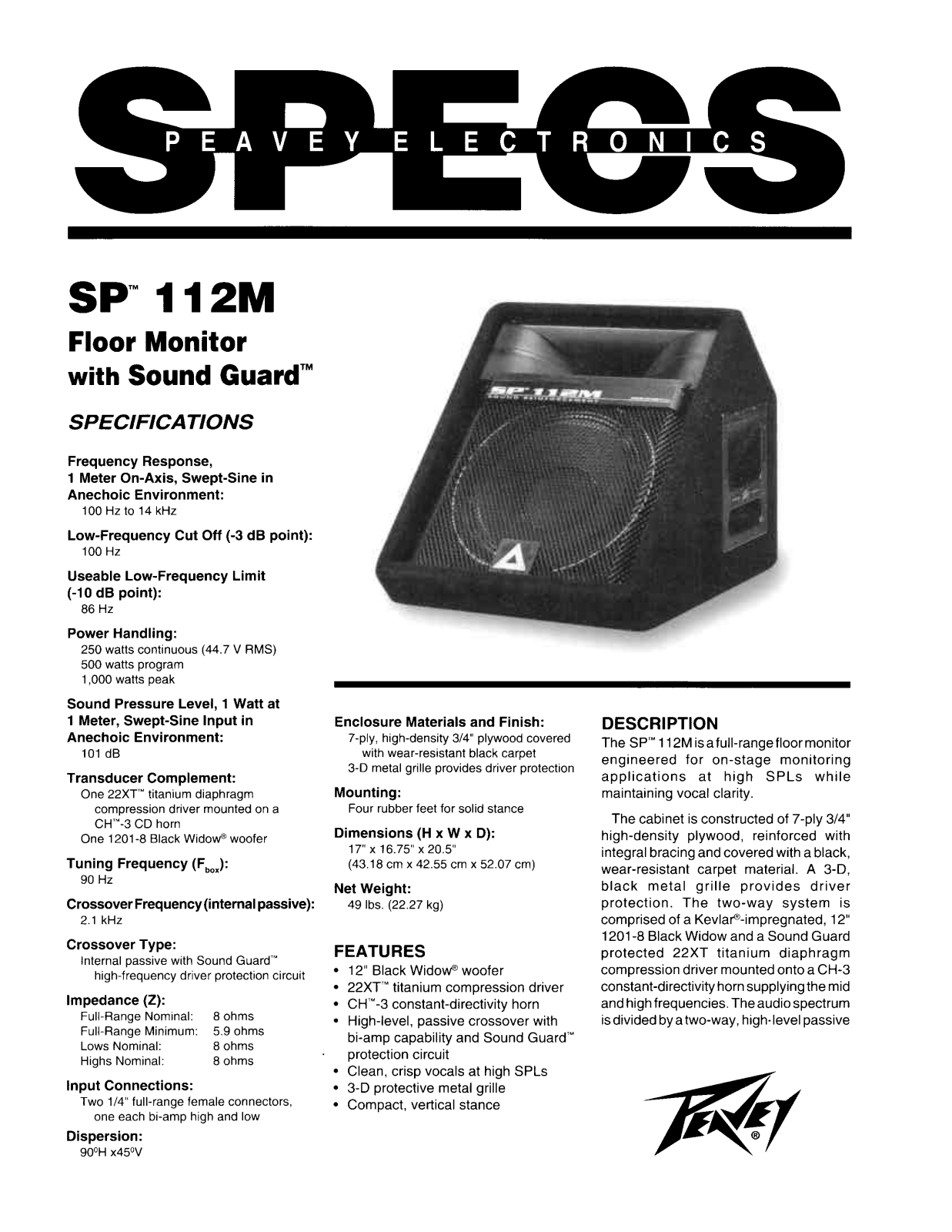 Peavey SP 112M User Manual