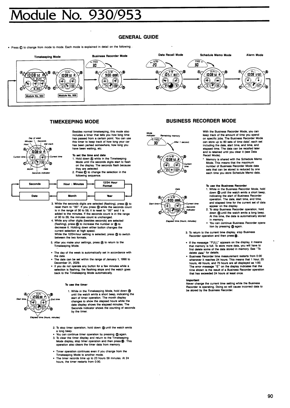 Casio QW-953, QW-930 User Manual