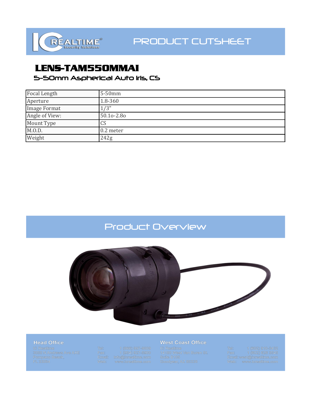 ICRealtime LENS-TAM-5-50MM AI Specsheet