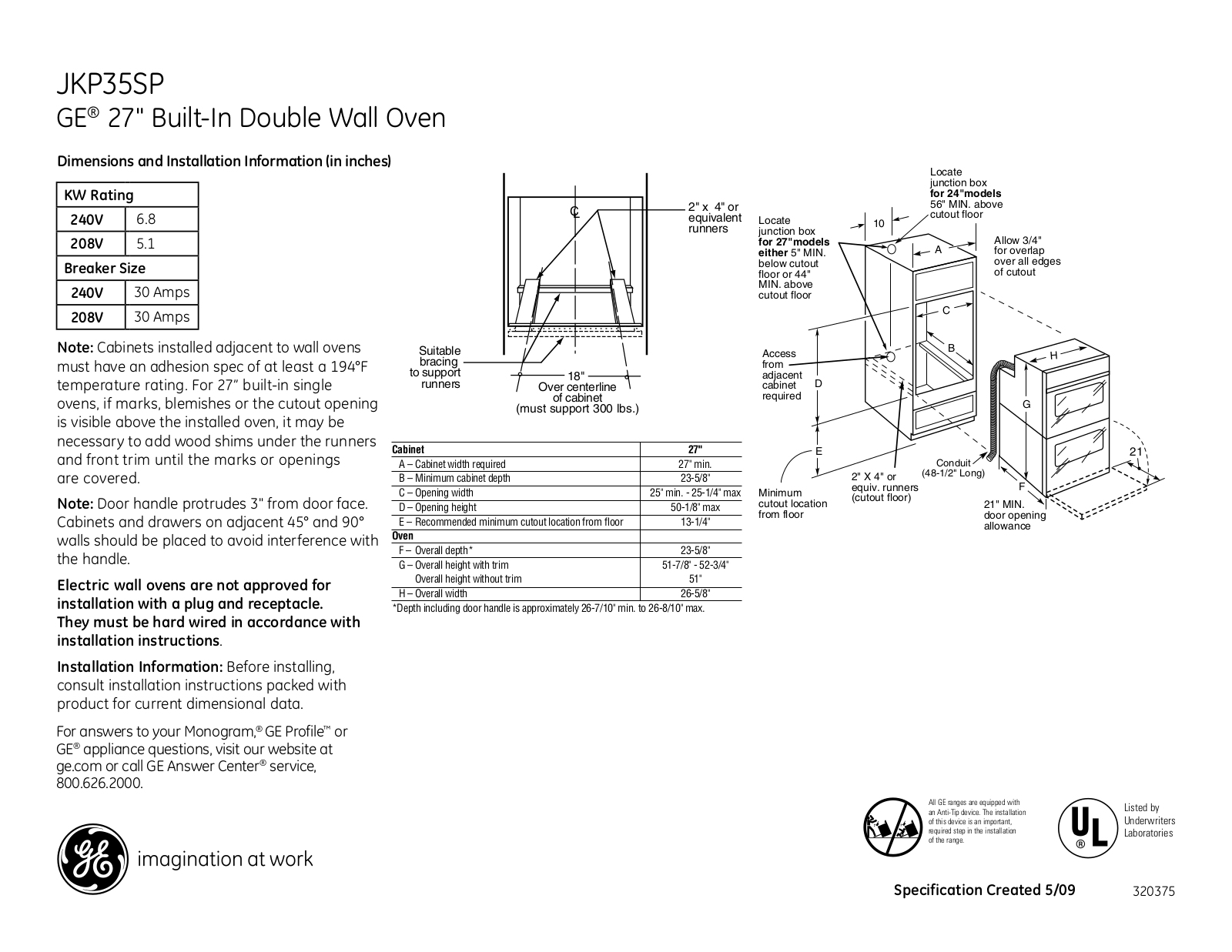 GE JKP35SP User Manual