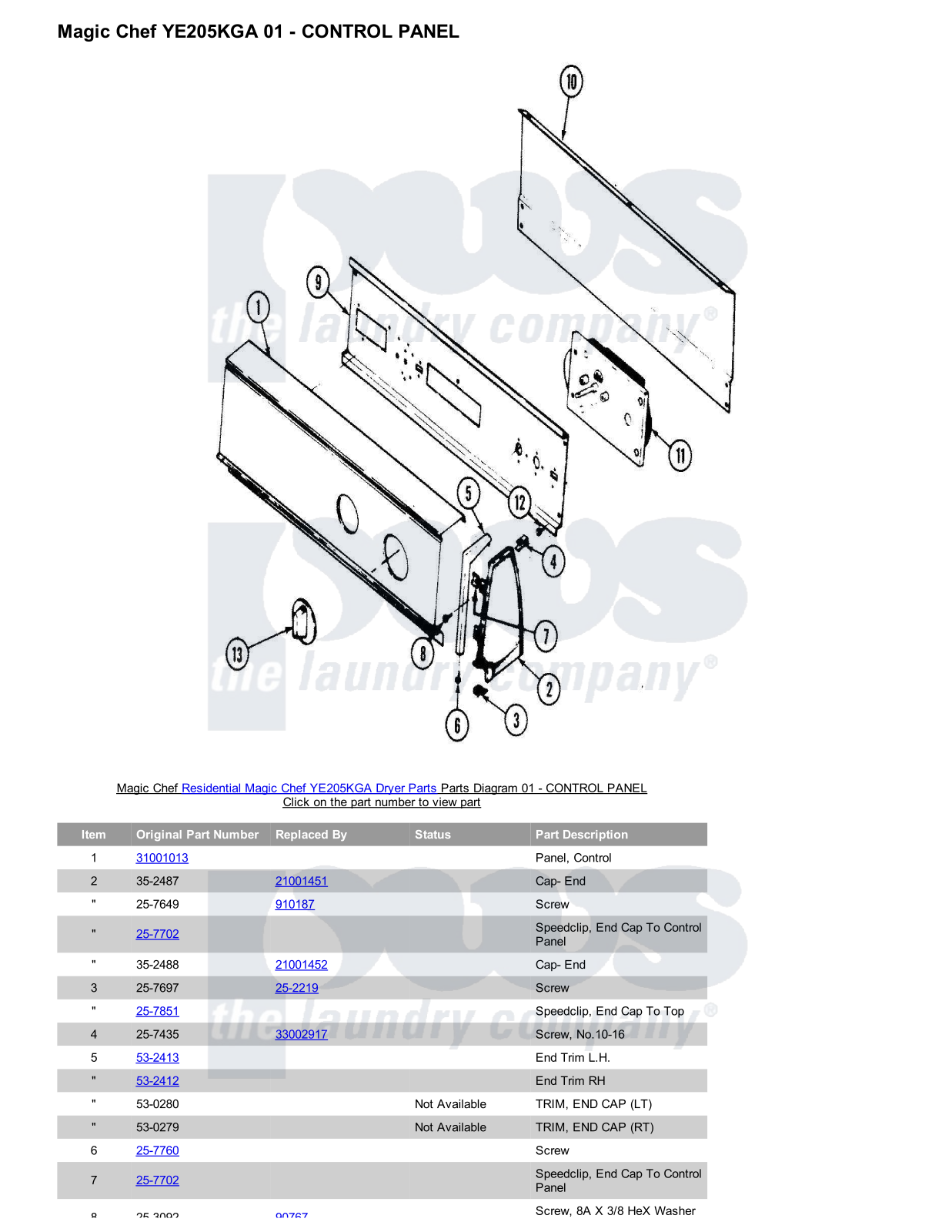 Magic Chef YE205KGA Parts Diagram